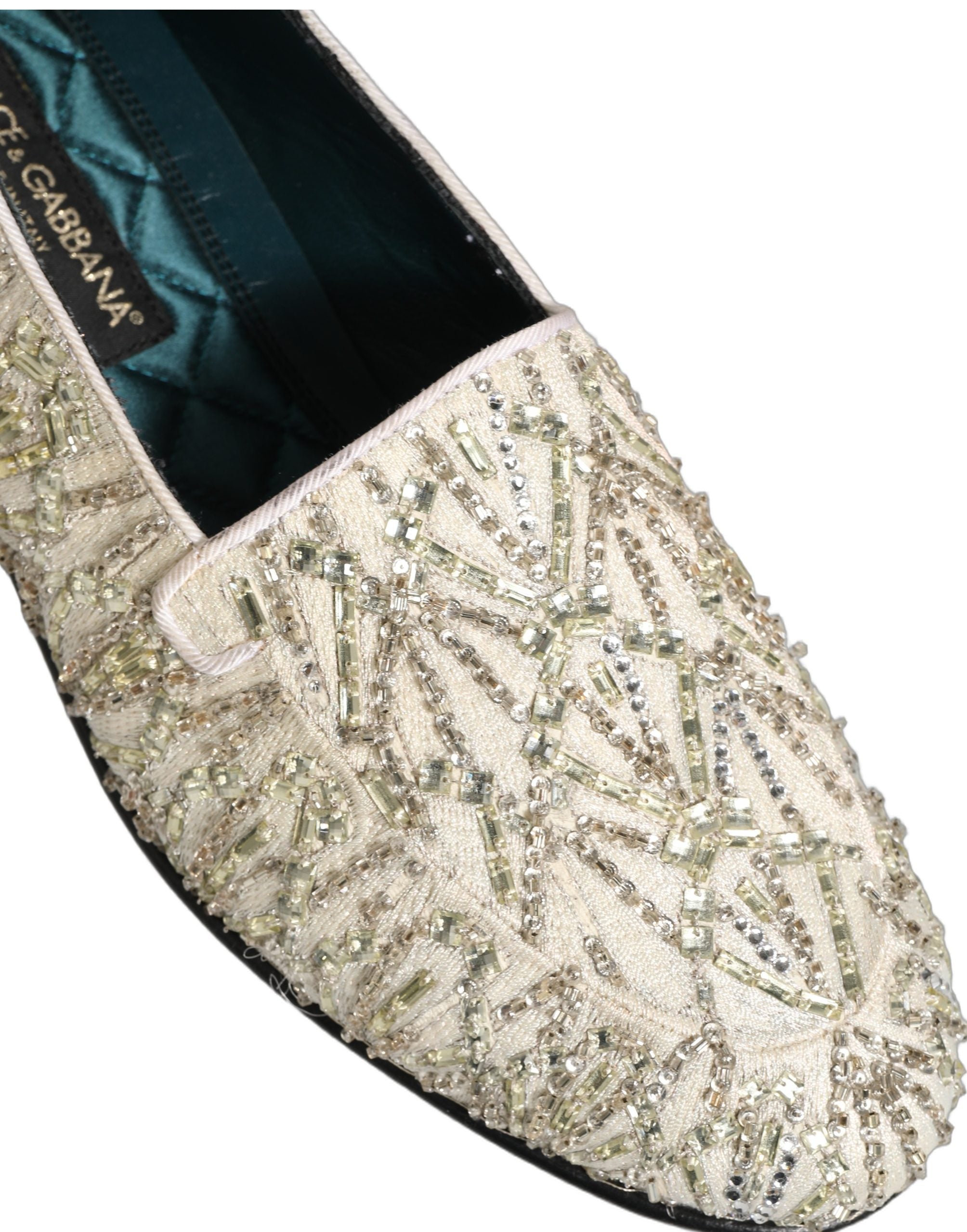 Dolce & Gabbana White Velvet Embroidered Dress Loafers Men's Shoes