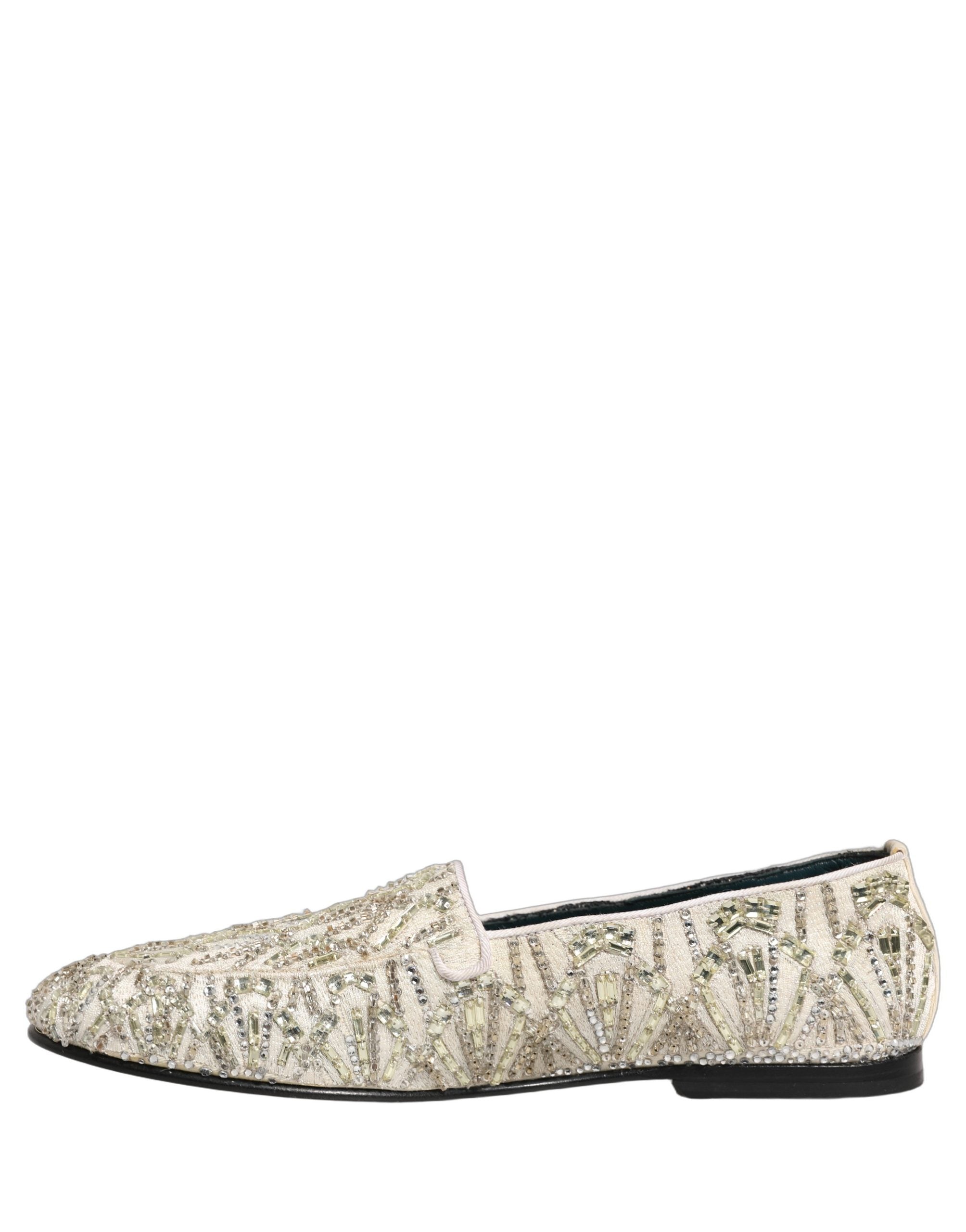 Dolce & Gabbana White Velvet Embroidered Dress Loafers Men's Shoes