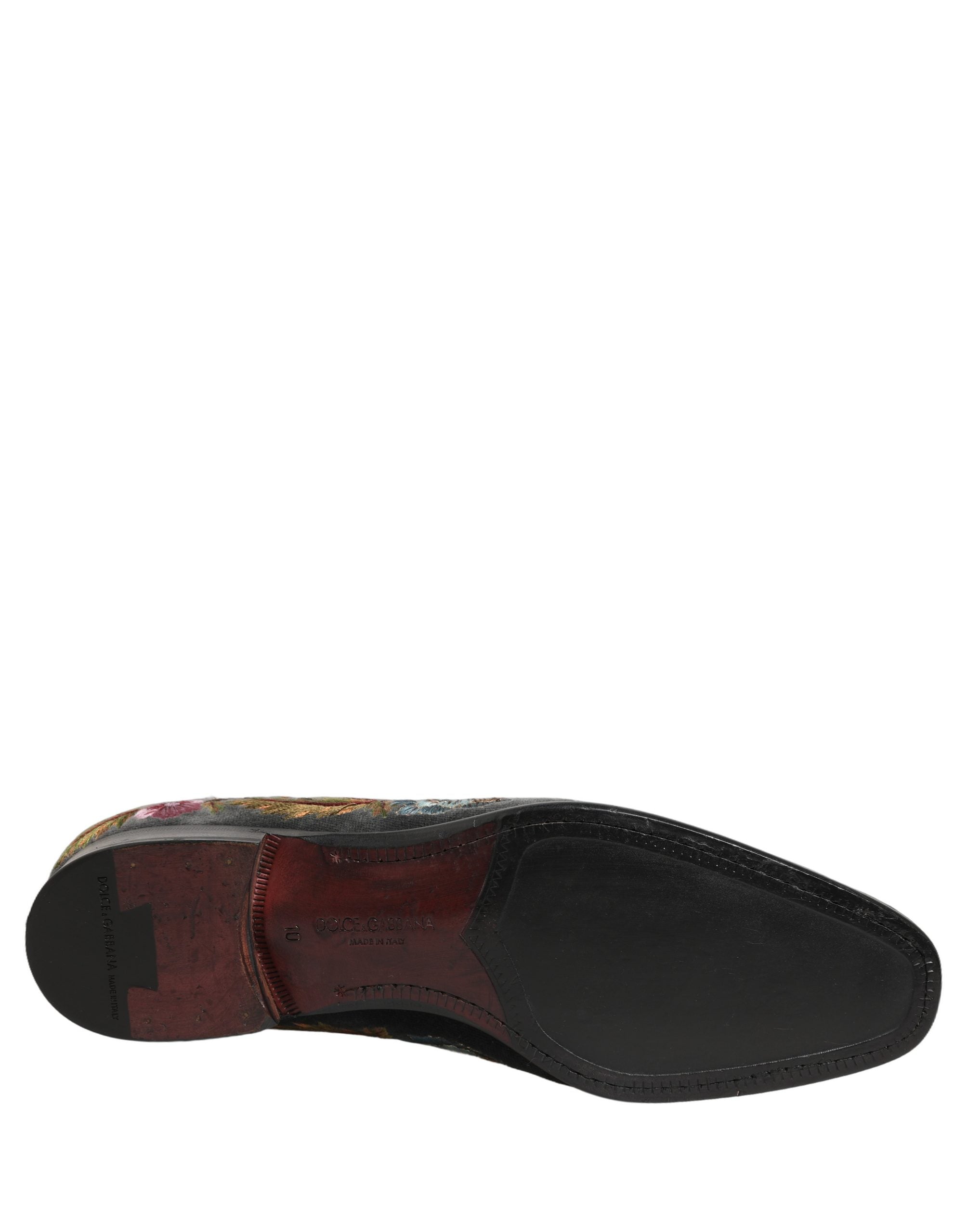 Dolce & Gabbana Black Velvet Floral Embroidery Loafers Men's Shoes (Pre-Owned)