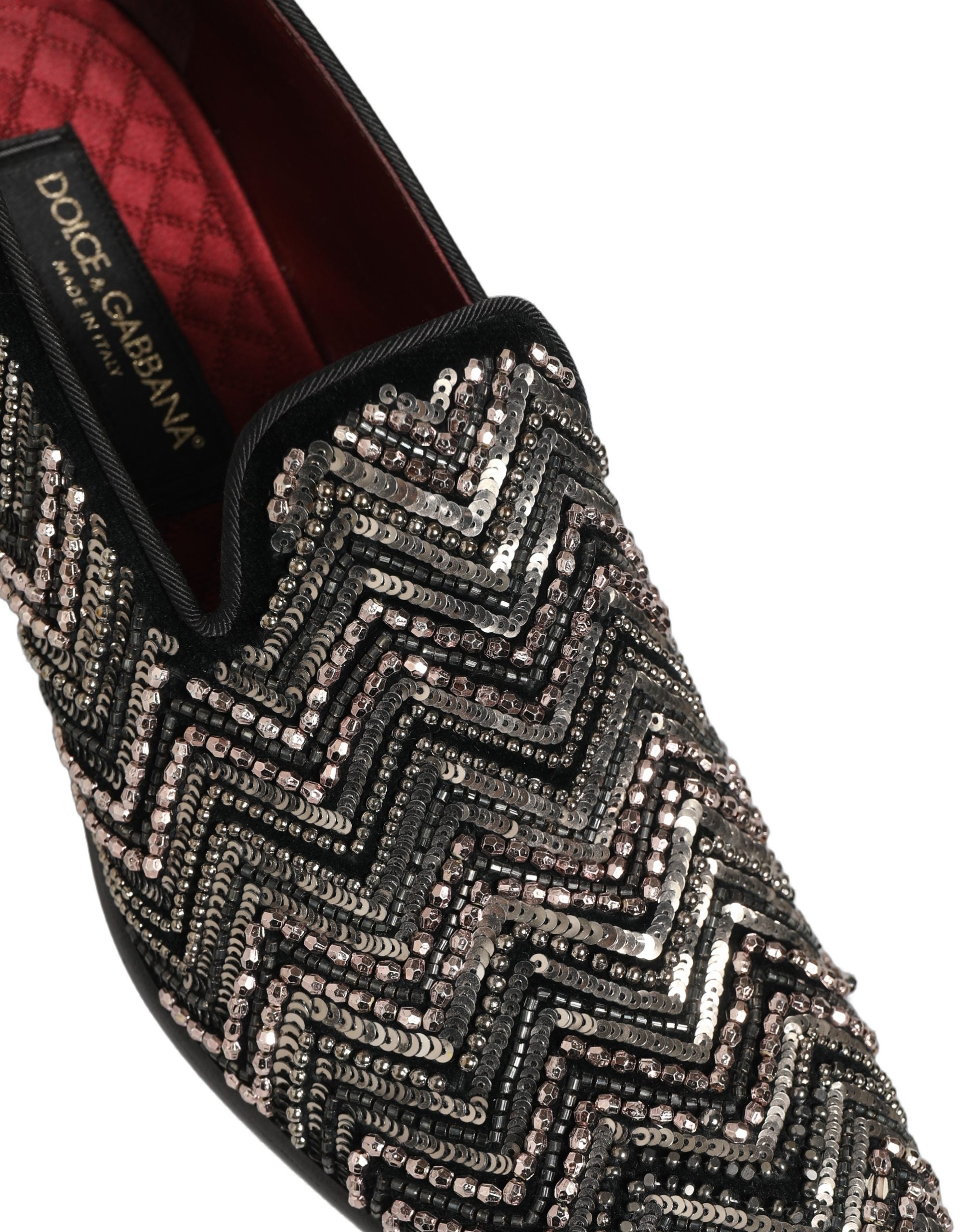 Dolce & Gabbana Black Velvet Floral Embellished Loafers Men's Shoes (Pre-Owned)