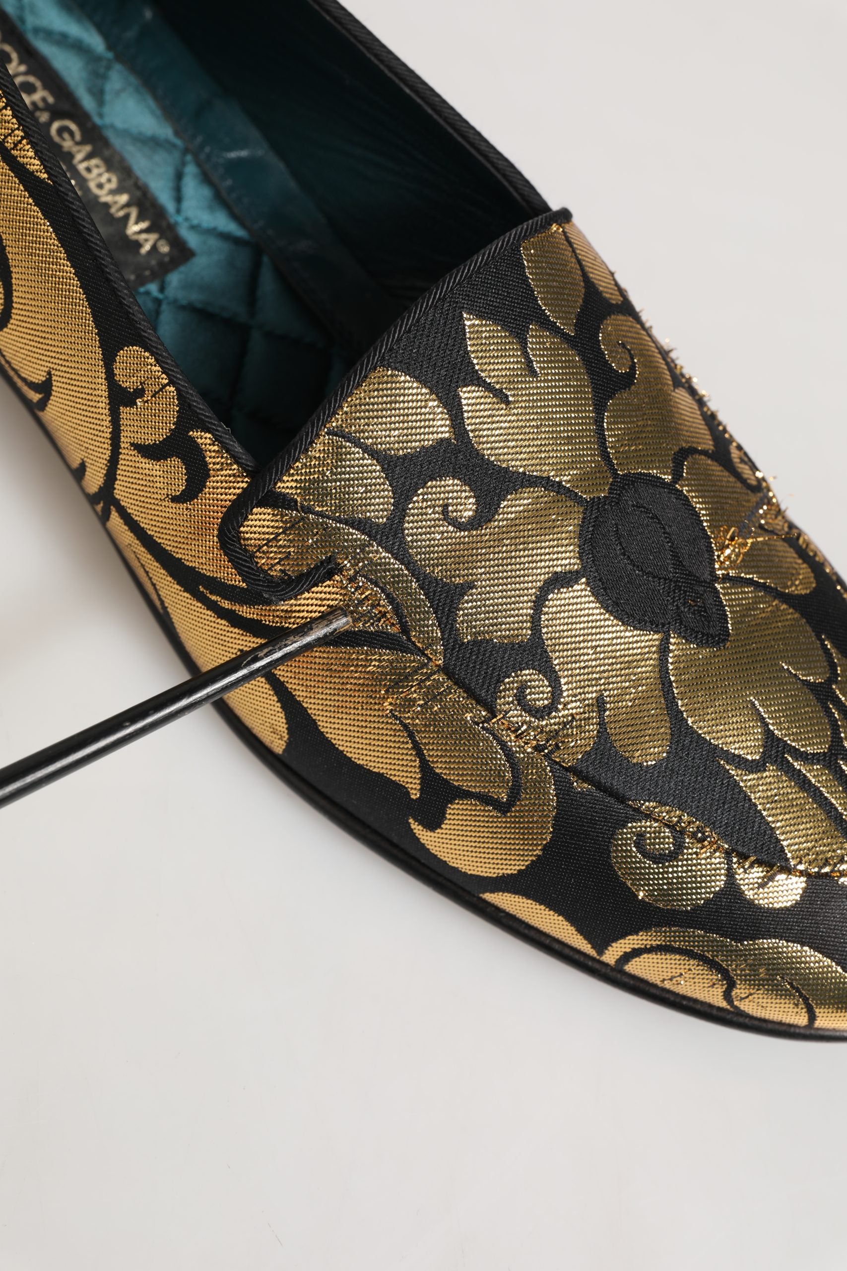 Dolce & Gabbana Black Gold Floral Jacquard Dress Loafers Men's Shoes (Pre-Owned)