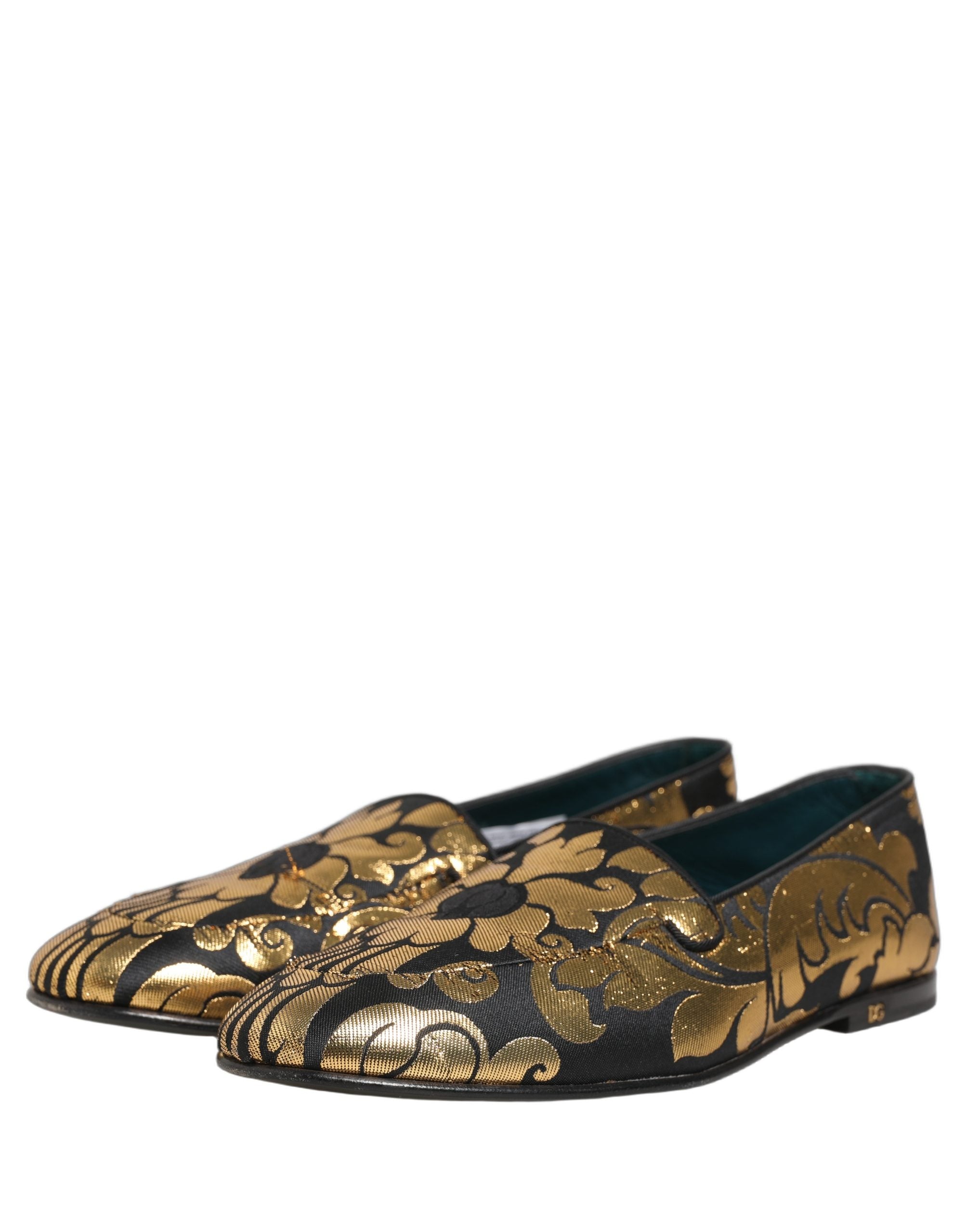 Dolce & Gabbana Black Gold Floral Jacquard Dress Loafers Men's Shoes (Pre-Owned)
