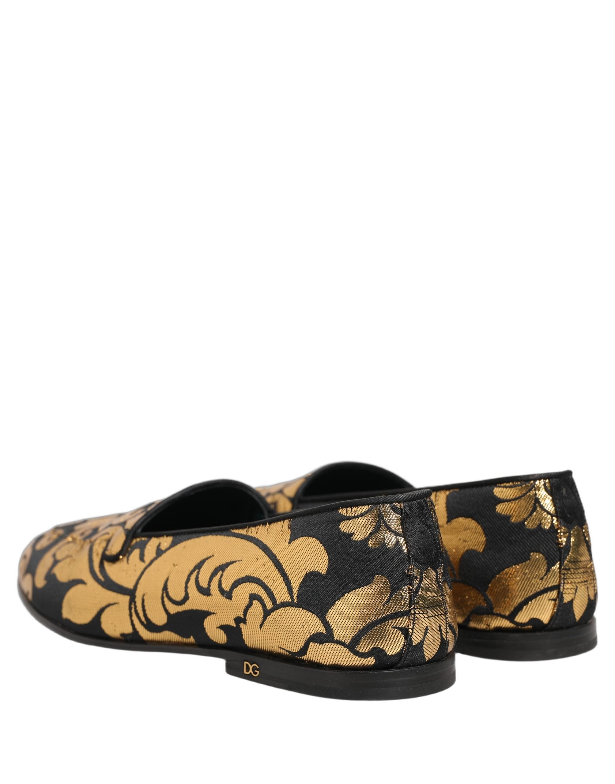 Dolce & Gabbana Black Gold Floral Jacquard Dress Loafers Men's Shoes (Pre-Owned)
