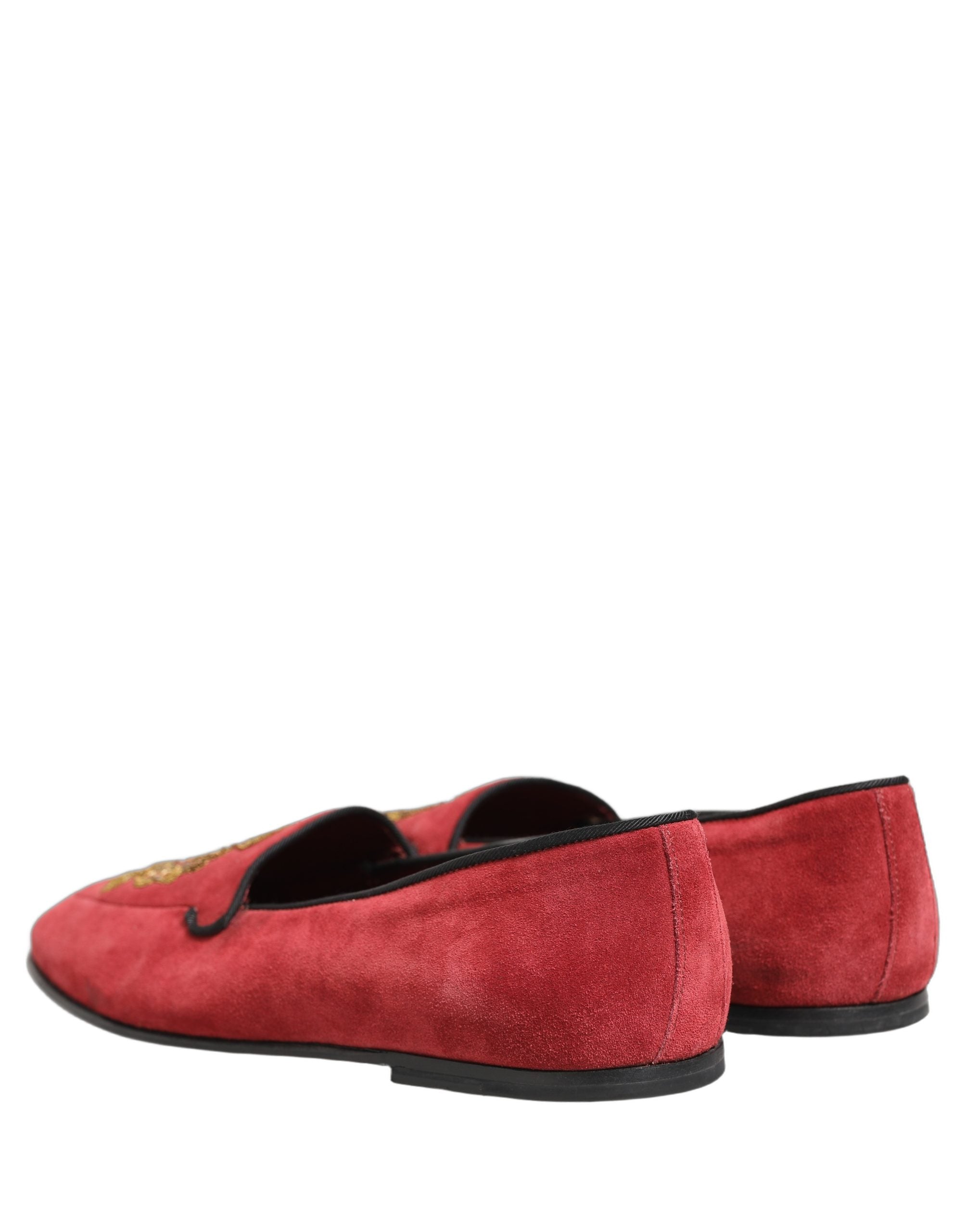 Dolce & Gabbana Red Velvet Logo Embroidery Men Loafers Men's Shoes (Pre-Owned)