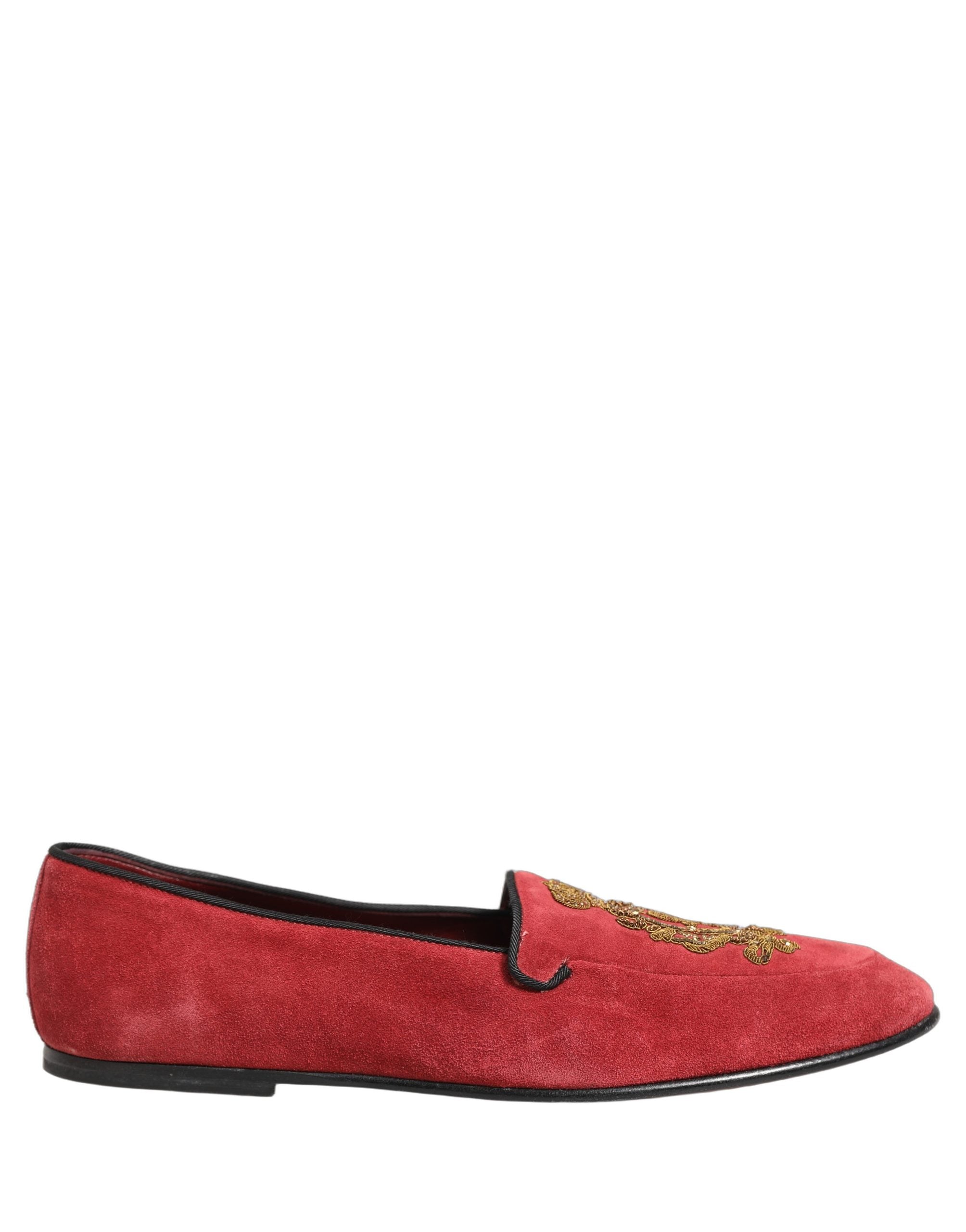 Dolce & Gabbana Red Velvet Logo Embroidery Men Loafers Men's Shoes (Pre-Owned)