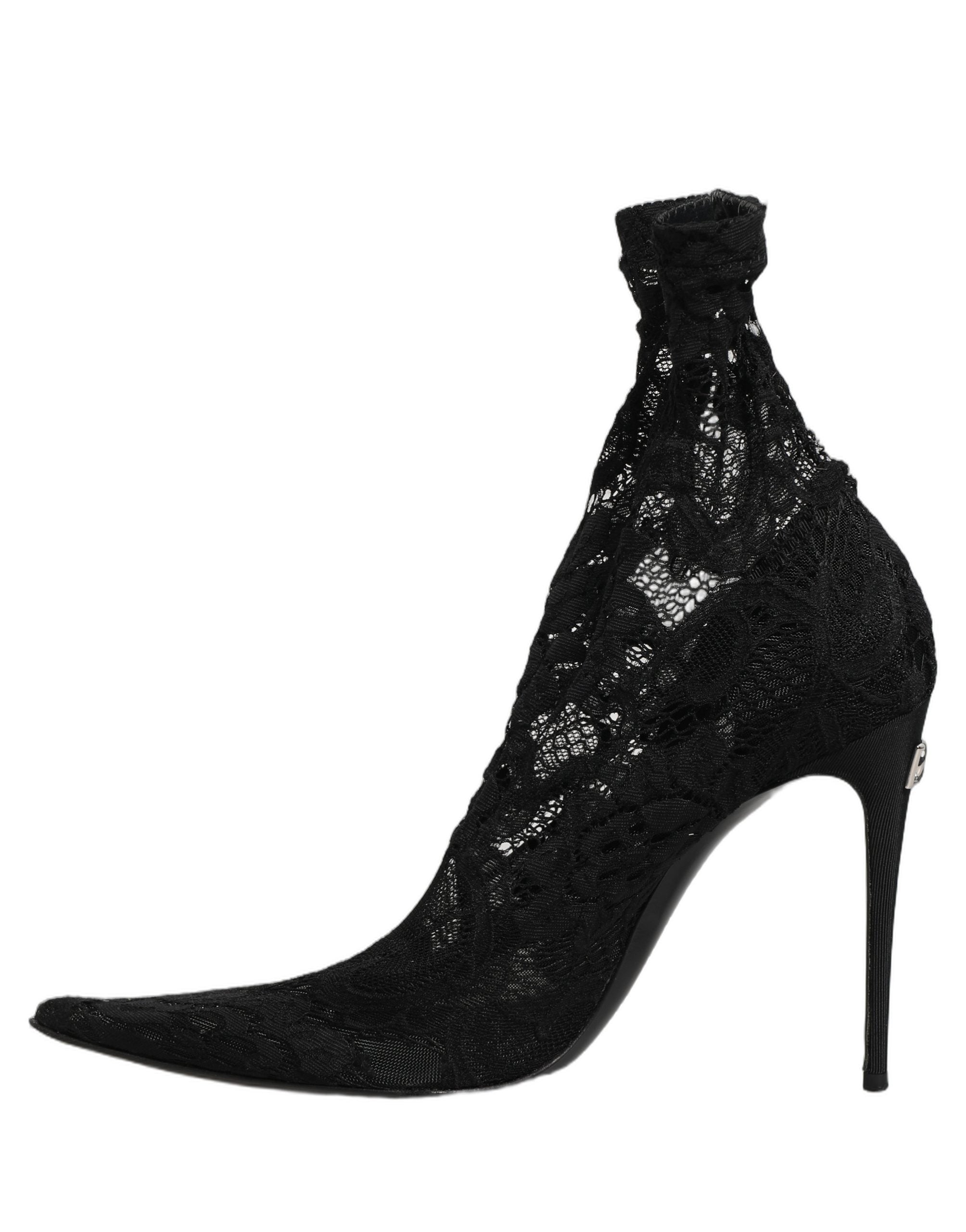 Dolce & Gabbana Black Socks Taormina Lace Pumps Boots Women's Shoes (Pre-Owned)
