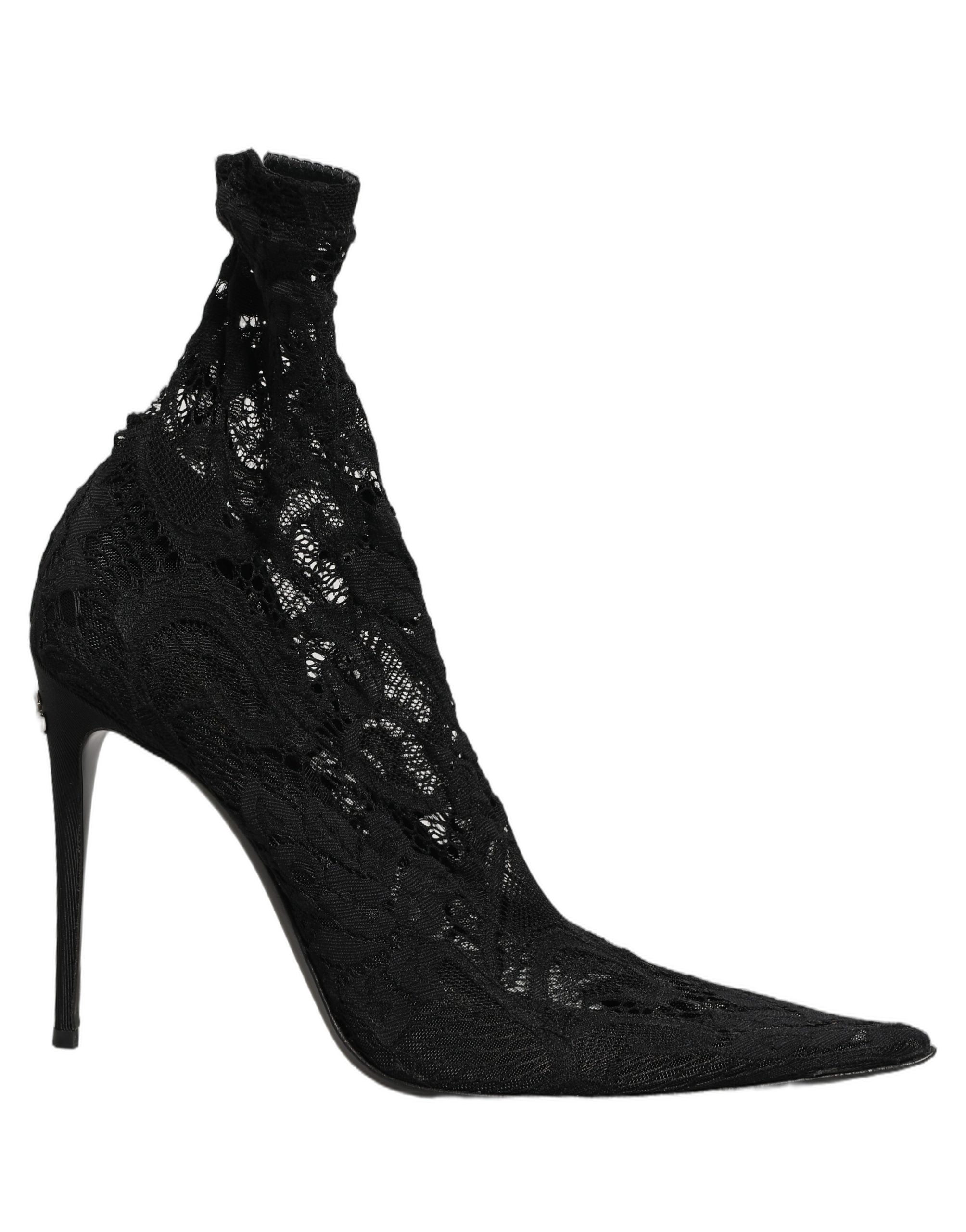 Dolce & Gabbana Black Socks Taormina Lace Pumps Boots Women's Shoes (Pre-Owned)