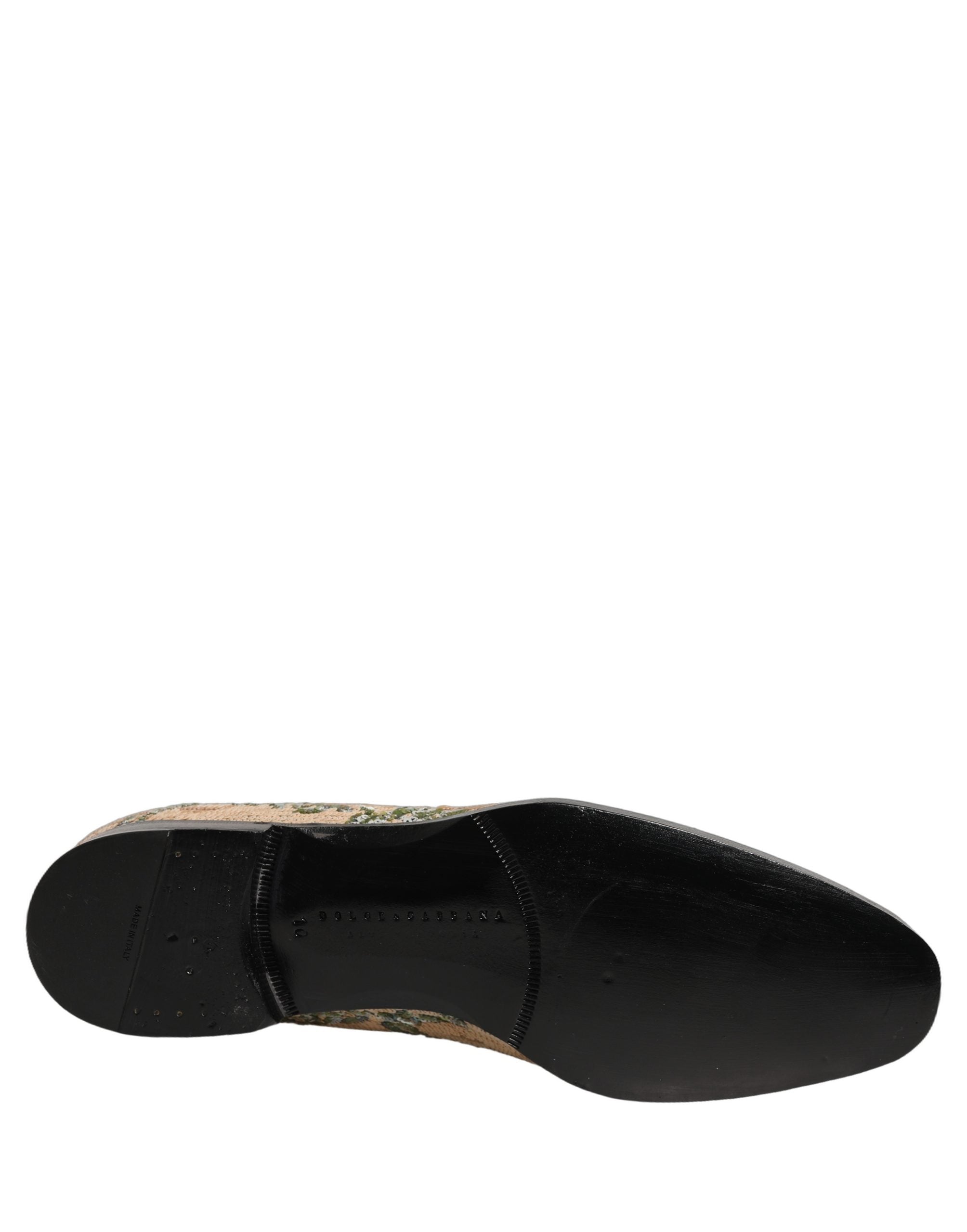 Dolce & Gabbana Beige Sequin Embroidery Dress Loafers Men's Shoes