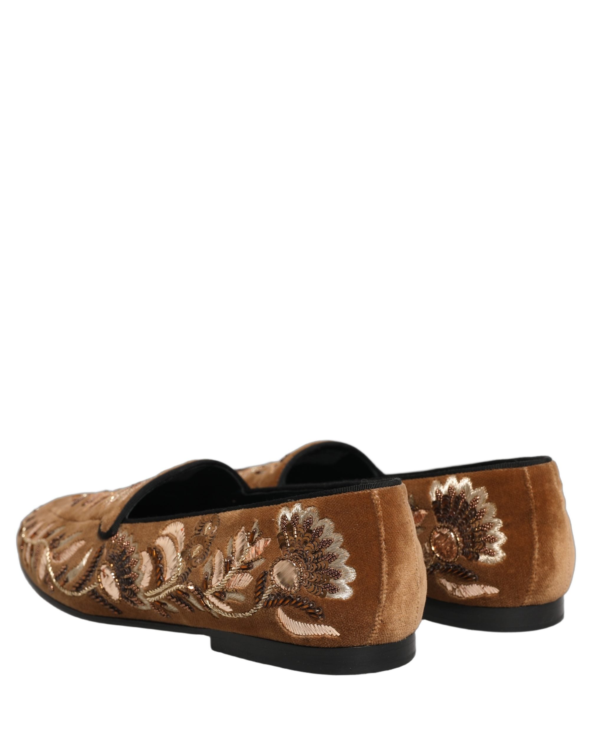 Dolce & Gabbana Brown Velvet Floral Embroidery Loafers Men's Shoes (Pre-Owned)