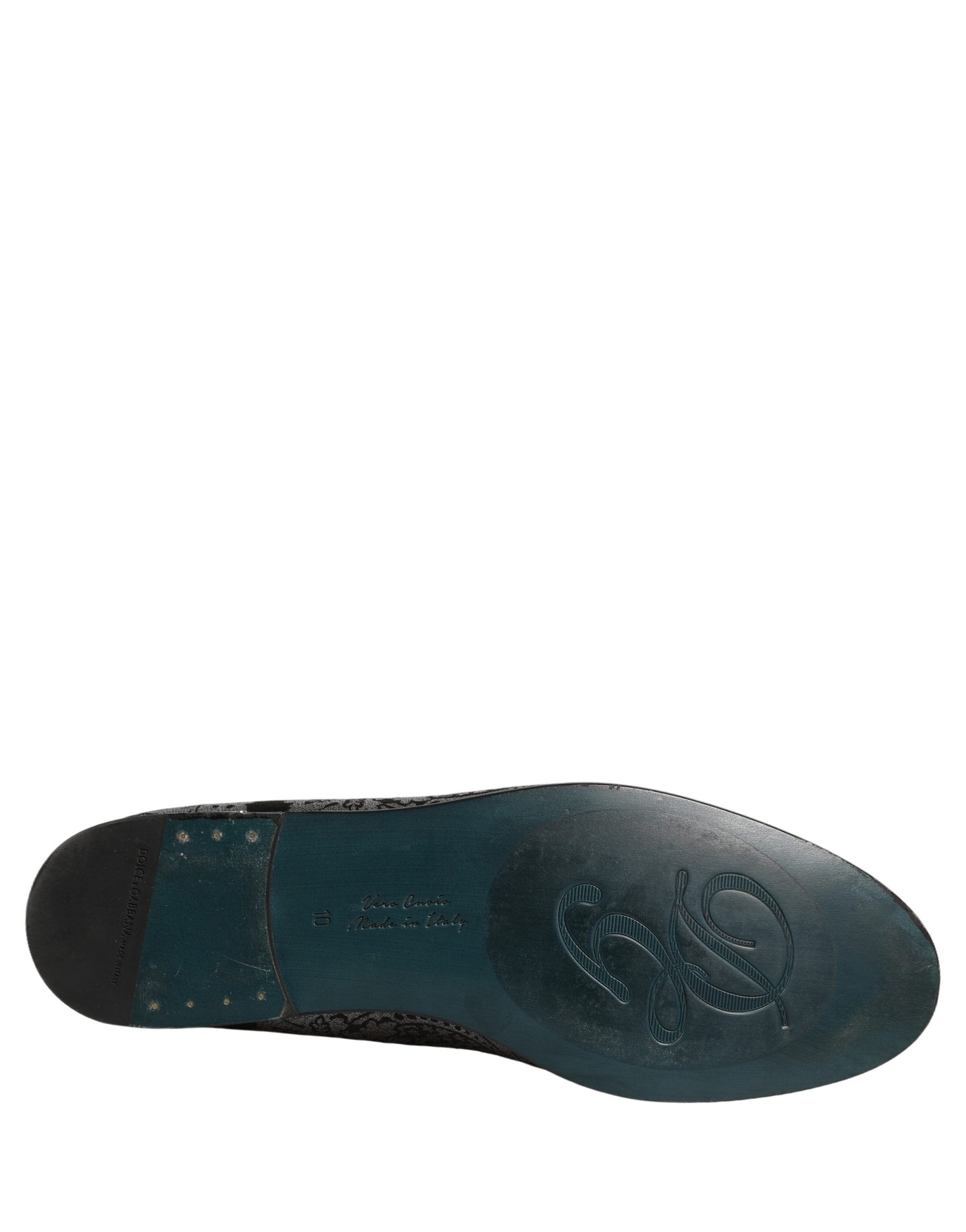 Dolce & Gabbana Silver Jacquard Leather Slip On Loafers Men's Shoes