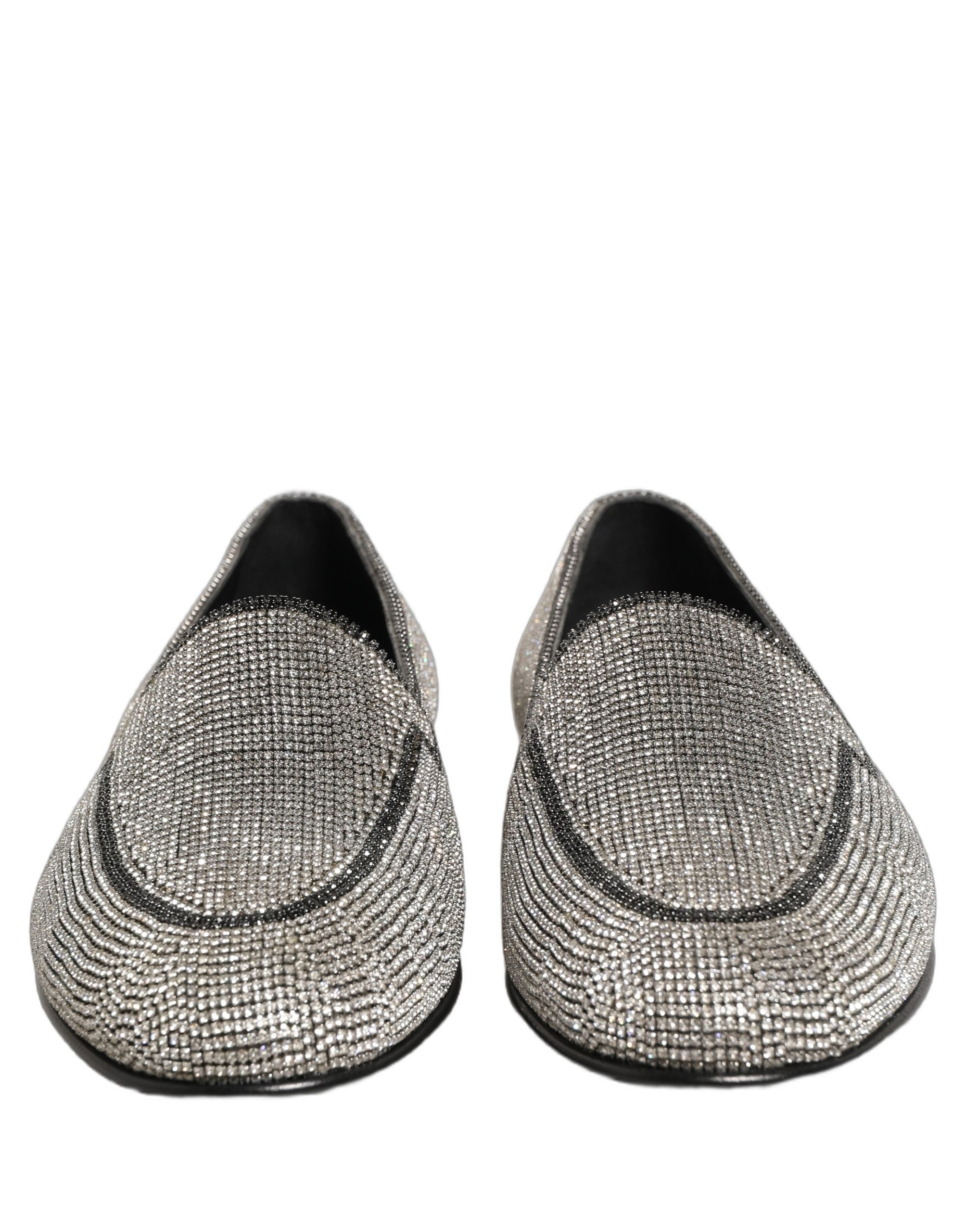 Dolce & Gabbana Silver Crystal Embellished Men Loafers Men's Shoes