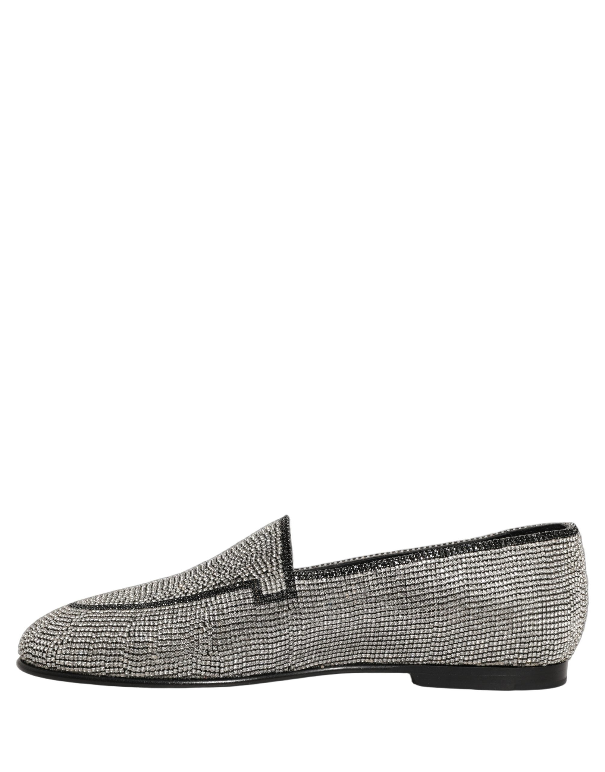 Dolce & Gabbana Silver Crystal Embellished Men Loafers Men's Shoes