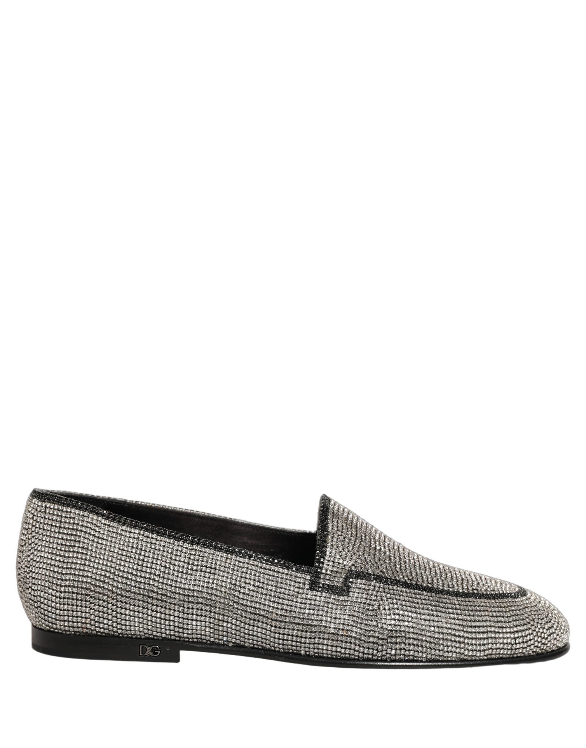 Dolce & Gabbana Silver Crystal Embellished Men Loafers Men's Shoes