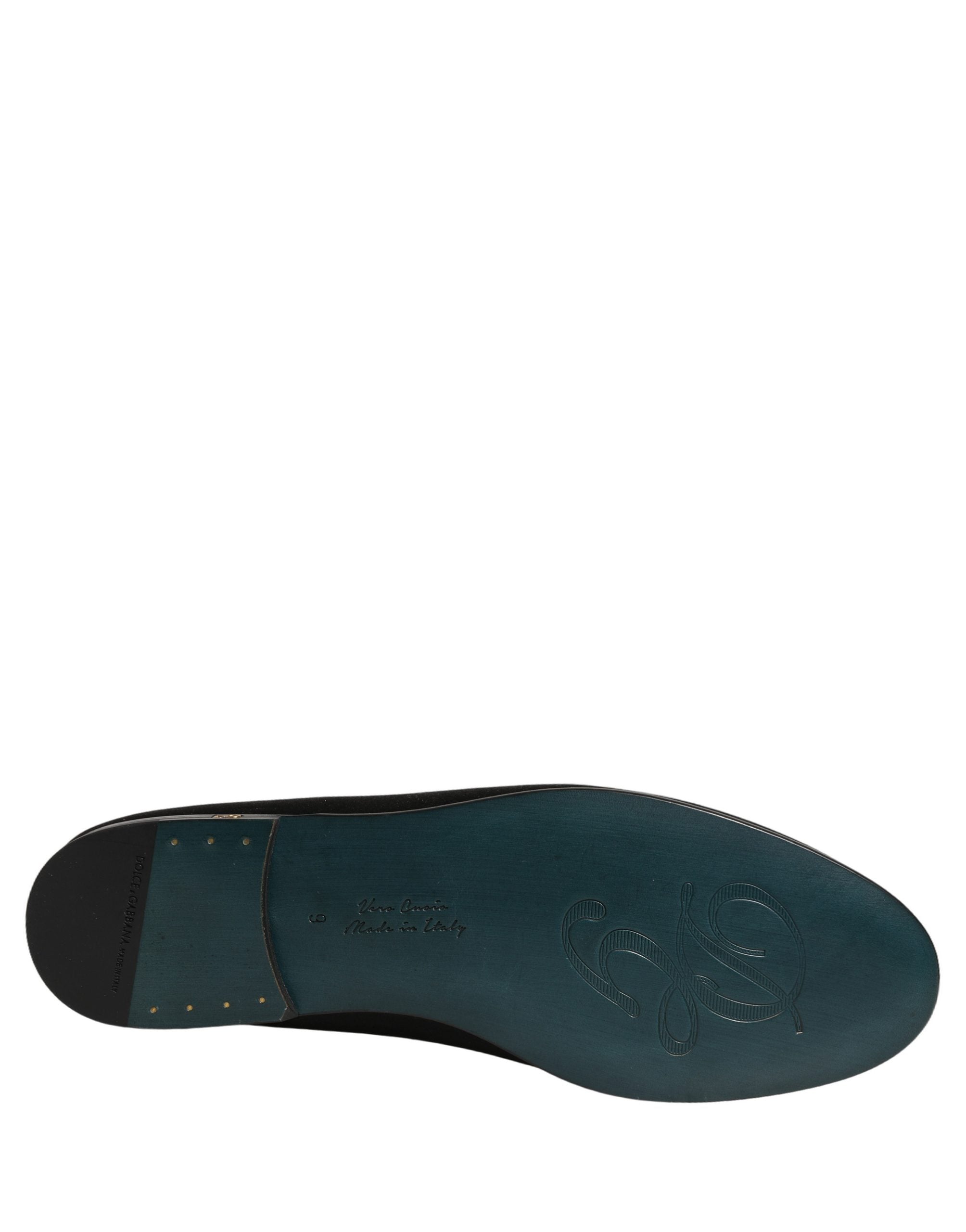 Dolce & Gabbana Black Satin Logo Slip On Flats Loafers Men's Shoes