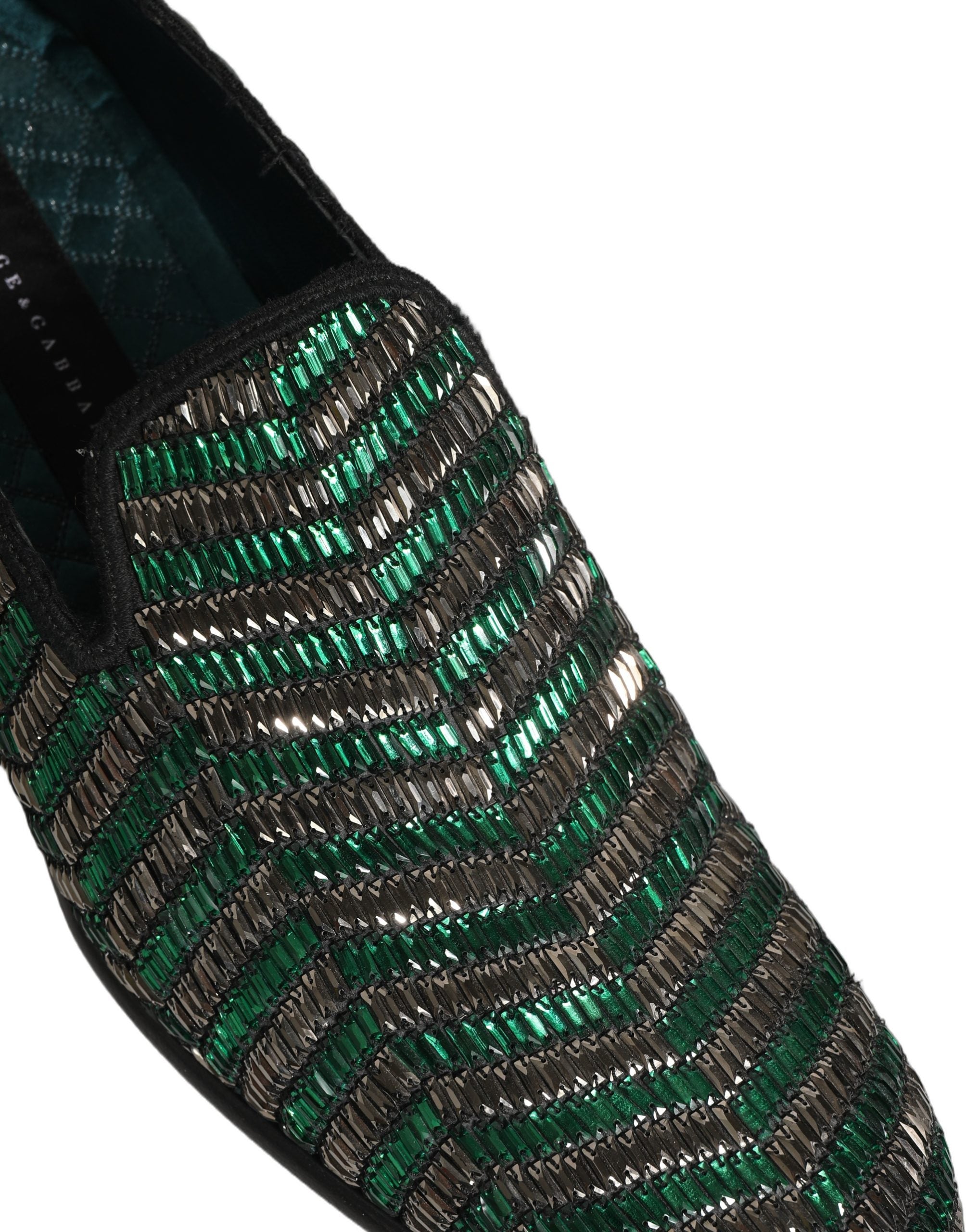 Dolce & Gabbana Silver Green Embellished Dress Loafers Men's Shoes