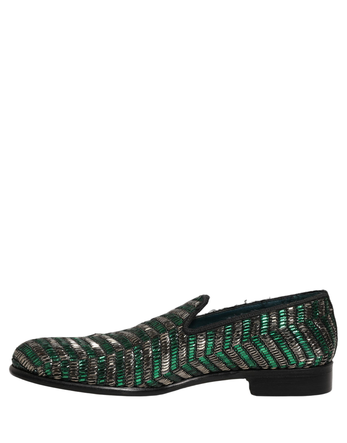 Dolce & Gabbana Silver Green Embellished Dress Loafers Men's Shoes