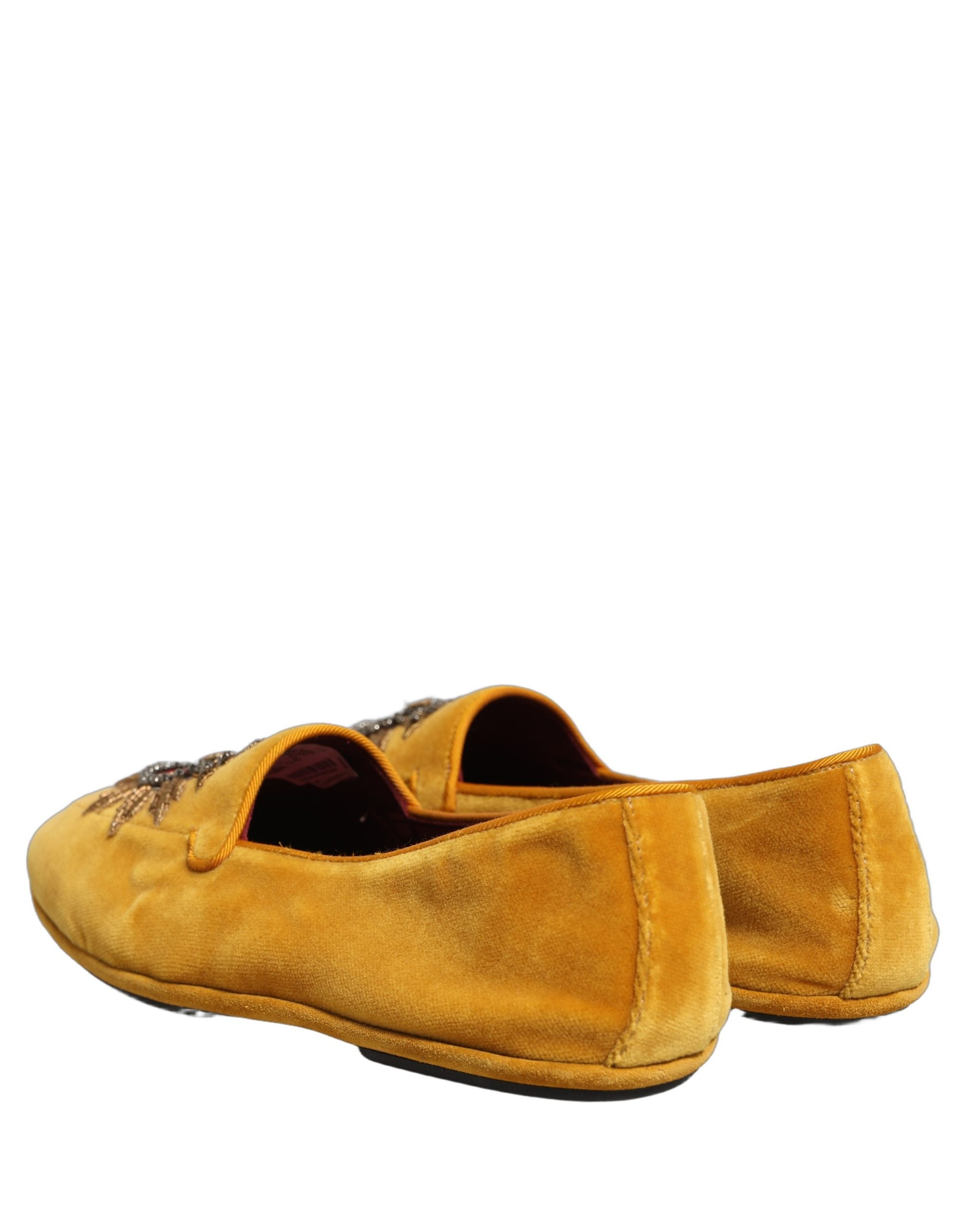Dolce & Gabbana Yellow Velvet DG Heart Loafers Flats Men's Shoes