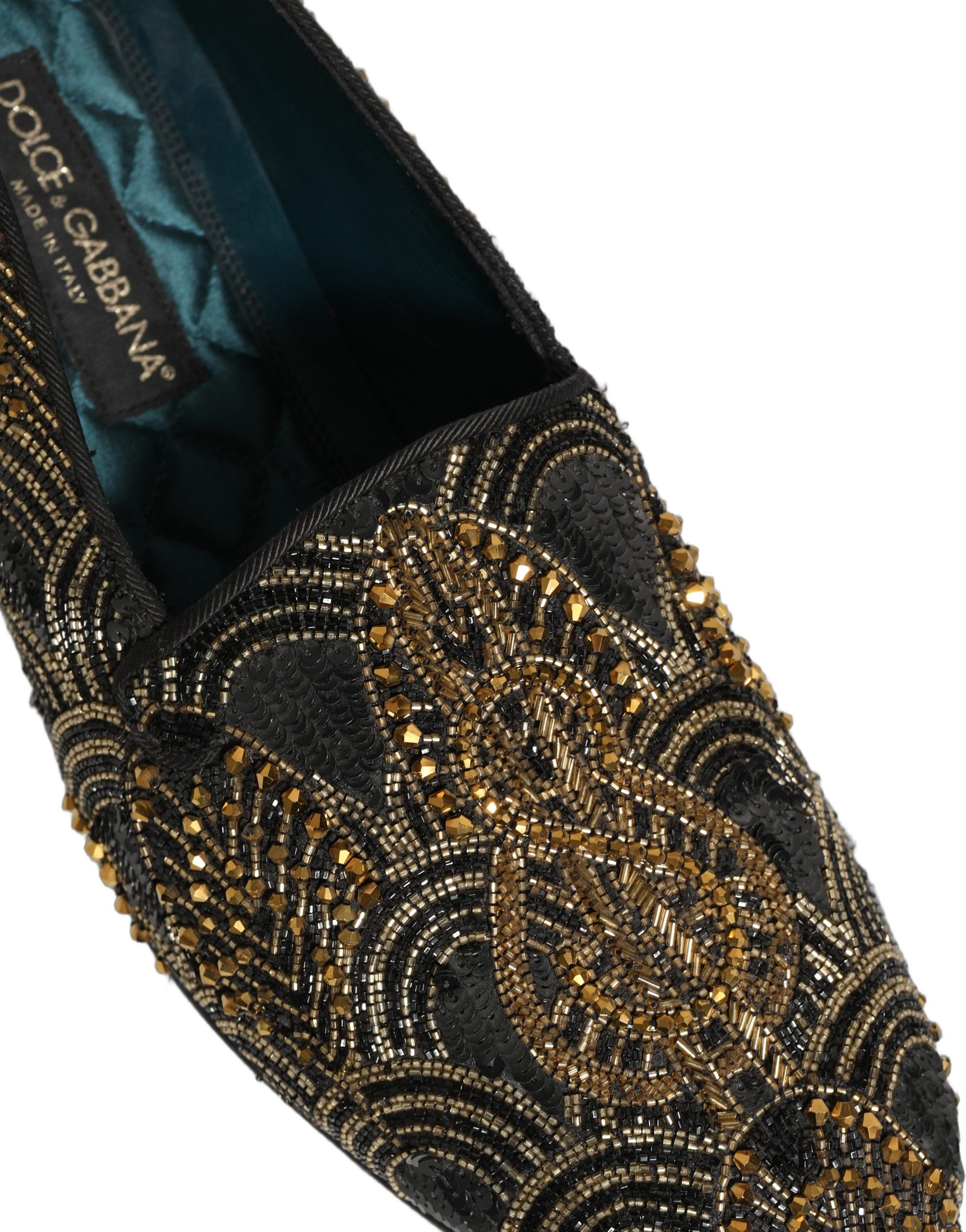 Dolce & Gabbana Black Gold Embellished Dress Loafers Men's Shoes
