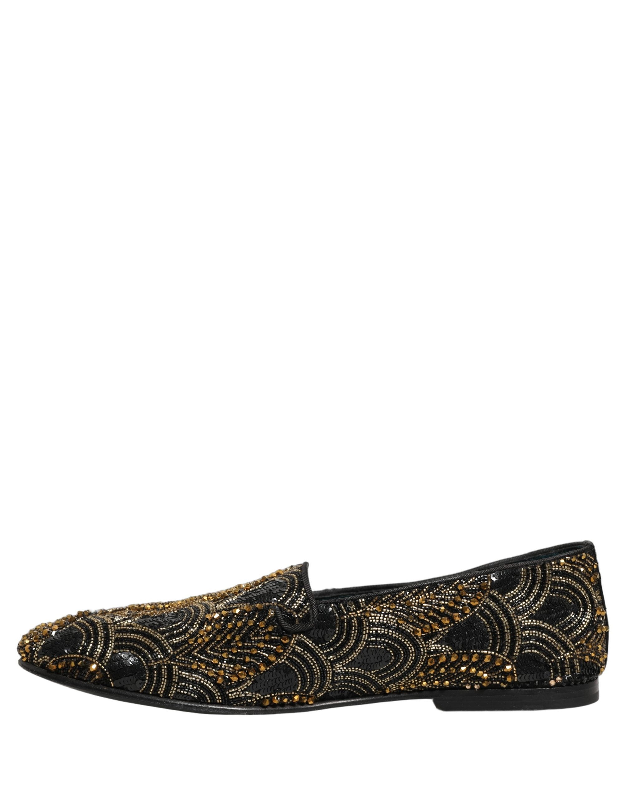 Dolce & Gabbana Black Gold Embellished Dress Loafers Men's Shoes
