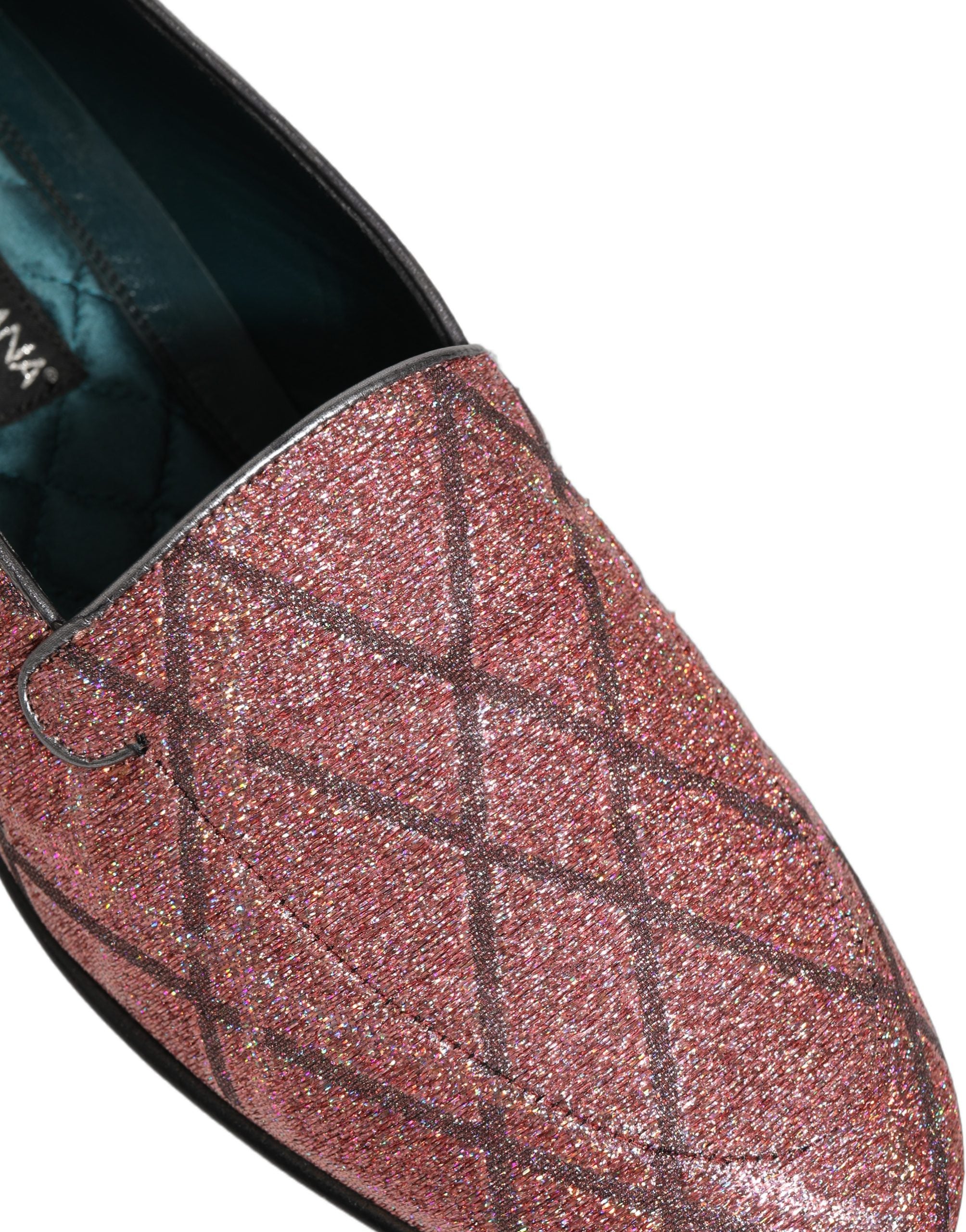 Dolce & Gabbana Pink Check Glitter Lurex Logo Loafers Men's Shoes
