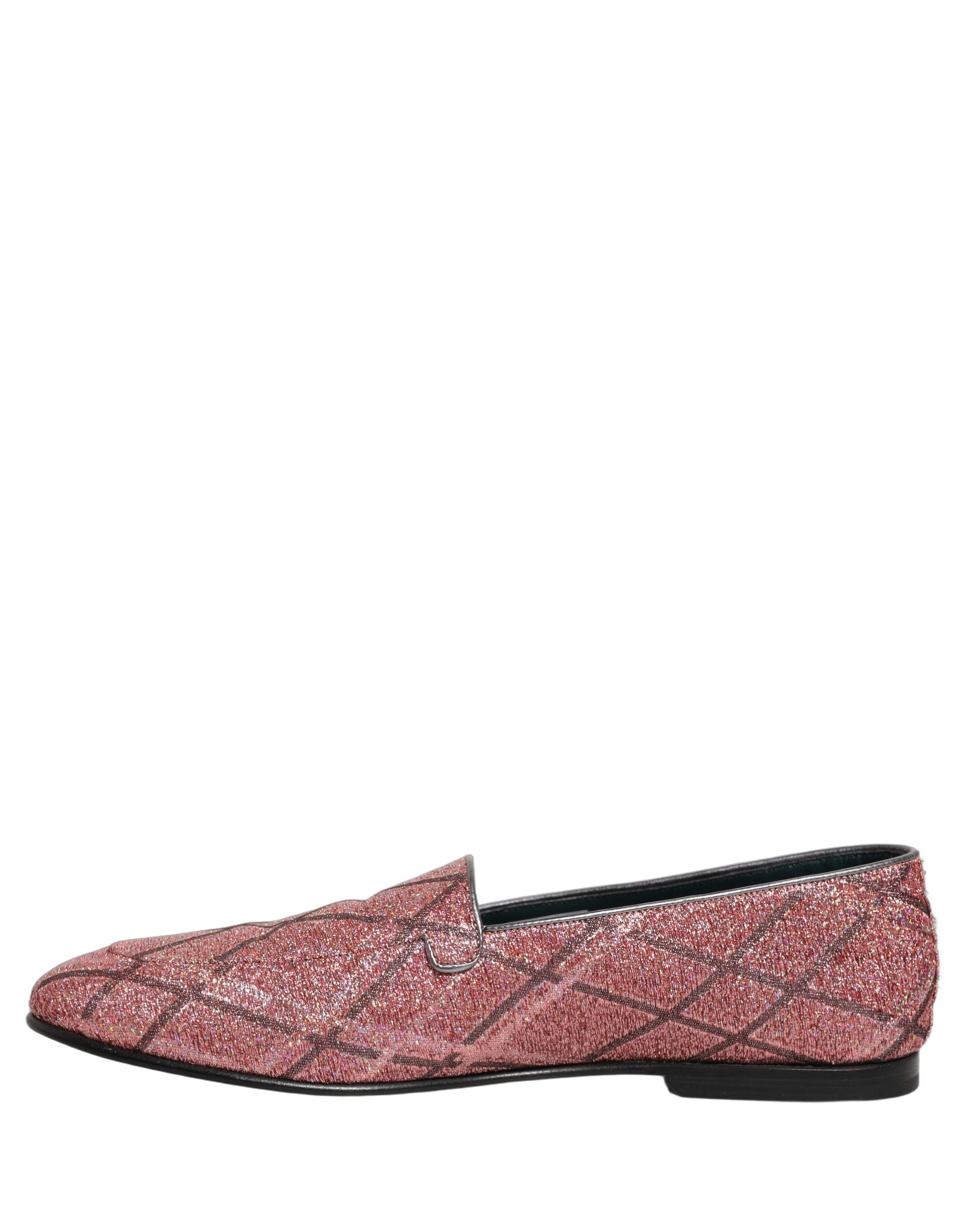 Dolce & Gabbana Pink Check Glitter Lurex Logo Loafers Men's Shoes