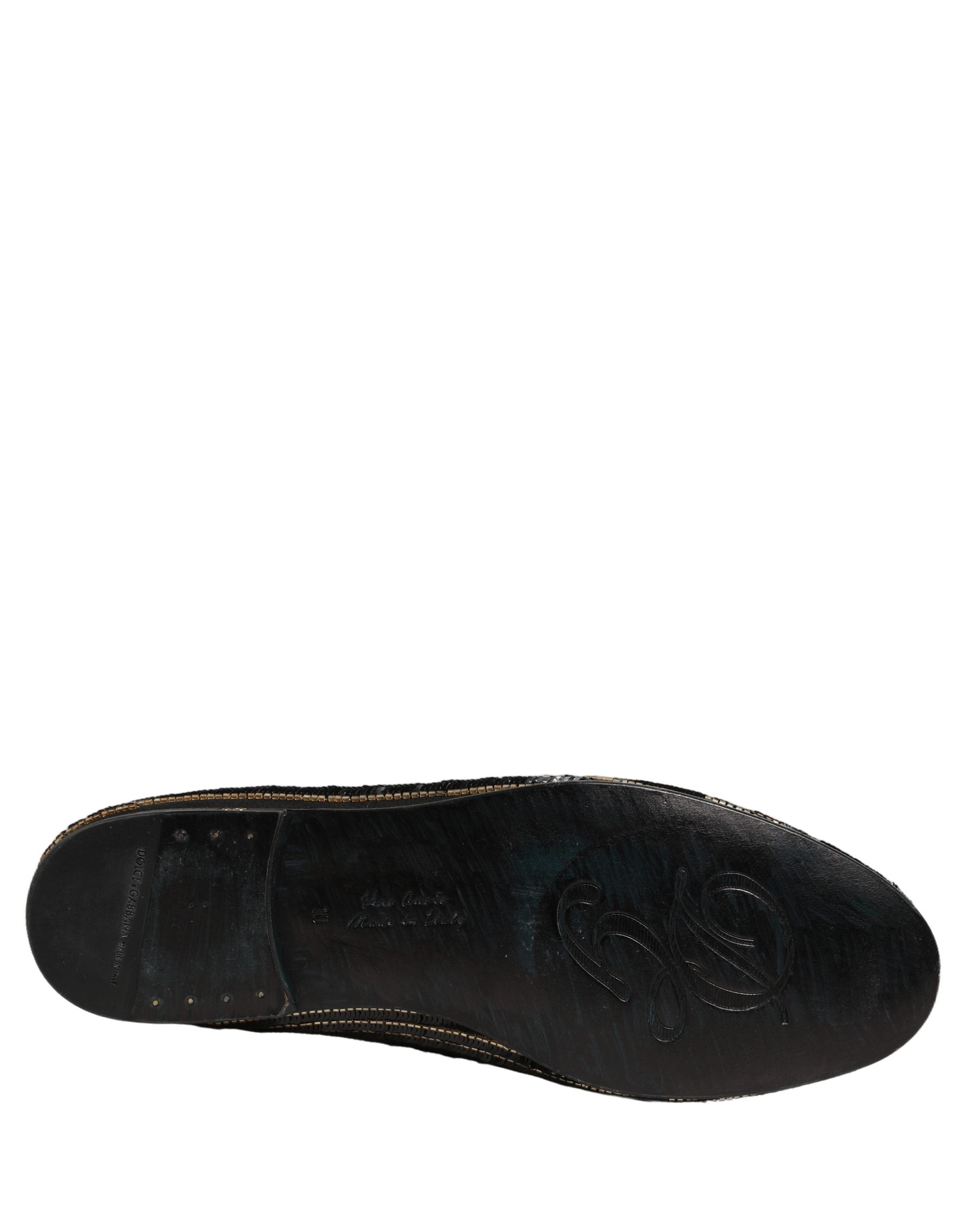 Dolce & Gabbana Black Gold Sequined Men Dress Loafers Men's Shoes