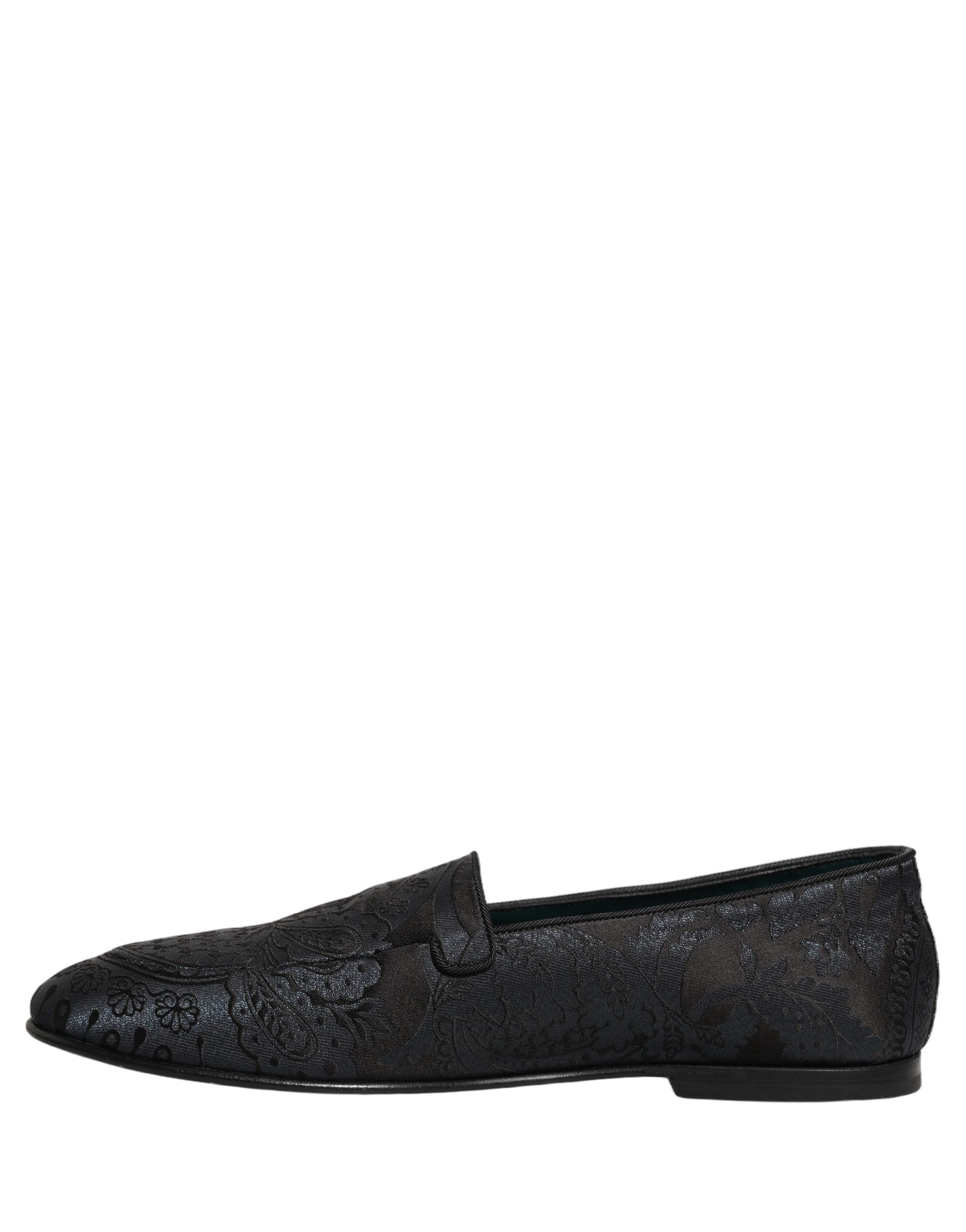 Dolce & Gabbana Blue Jacquard Leather Slip On Loafers Men's Shoes