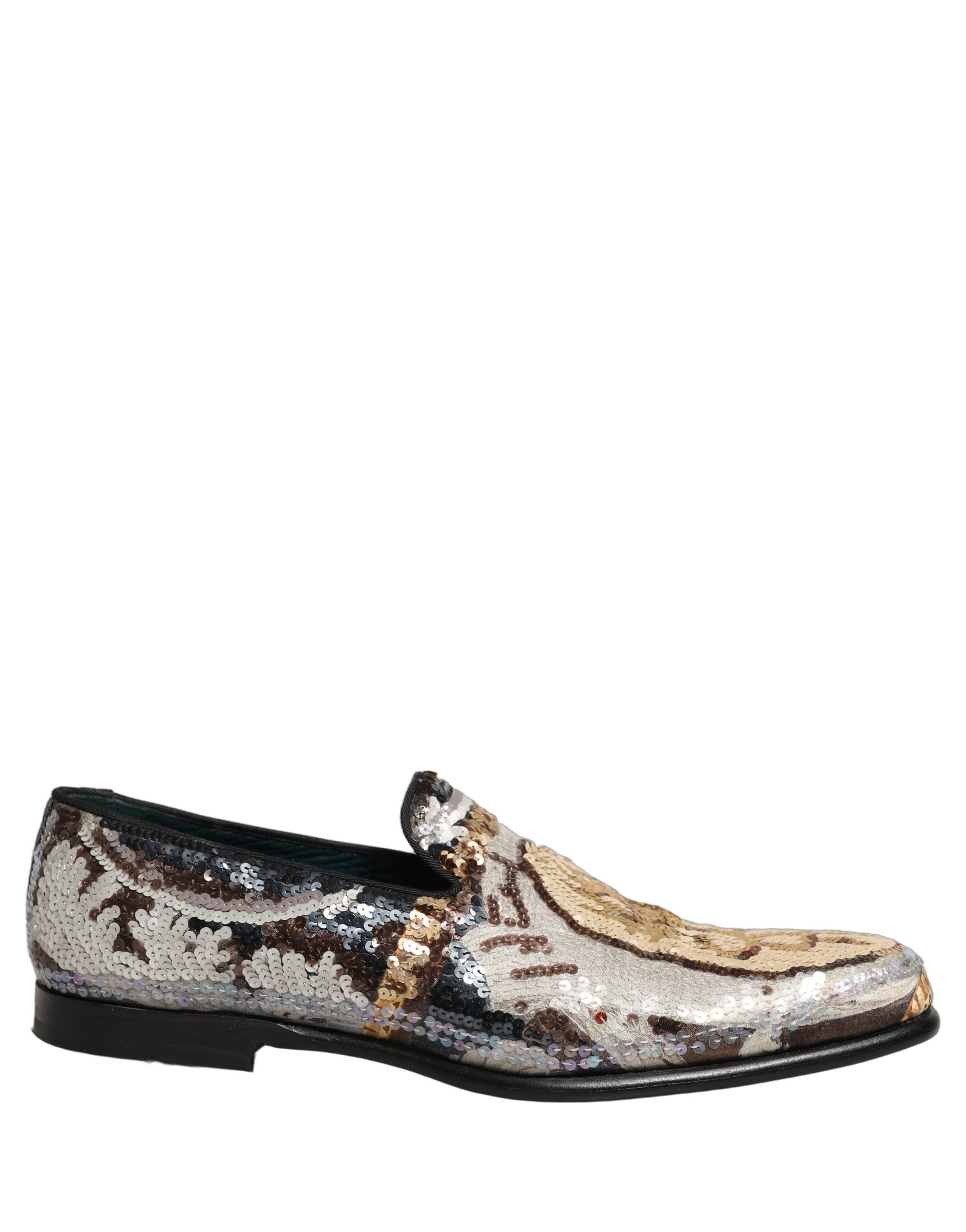 Dolce & Gabbana Multicolor Embroidered Sequin Loafers Men's Shoes