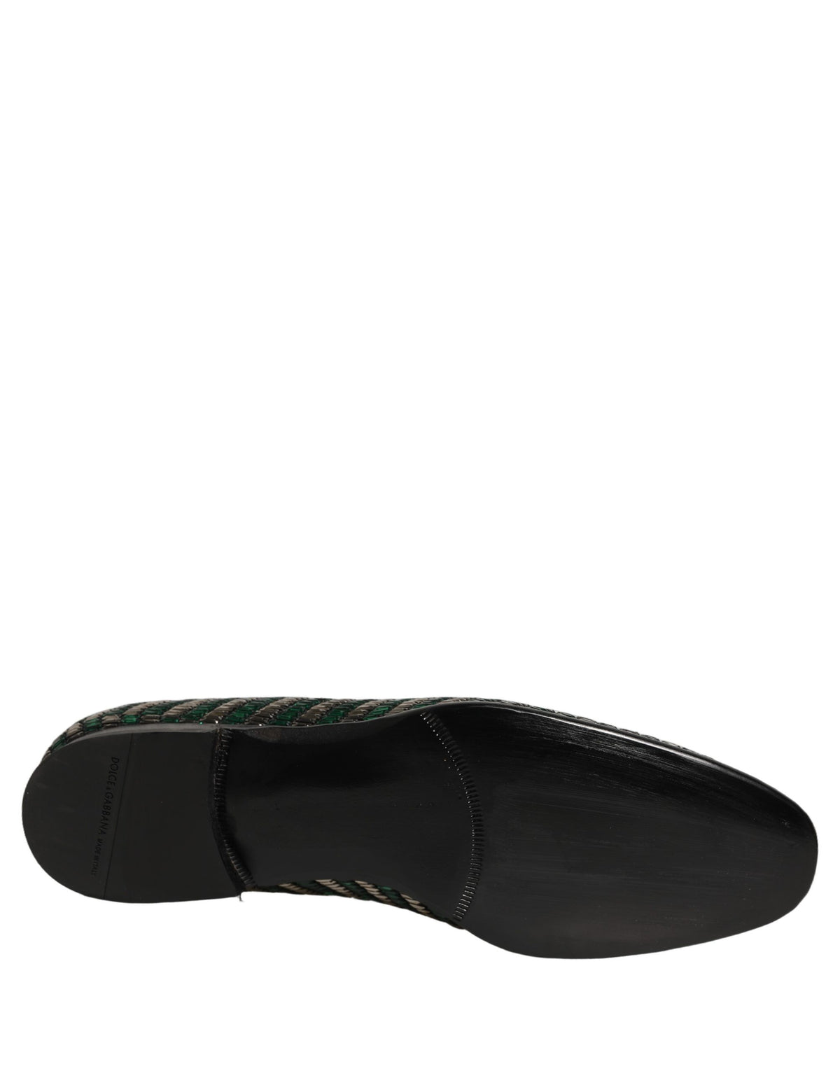 Dolce & Gabbana Silver Green Embellished Dress Loafers Men's Shoes