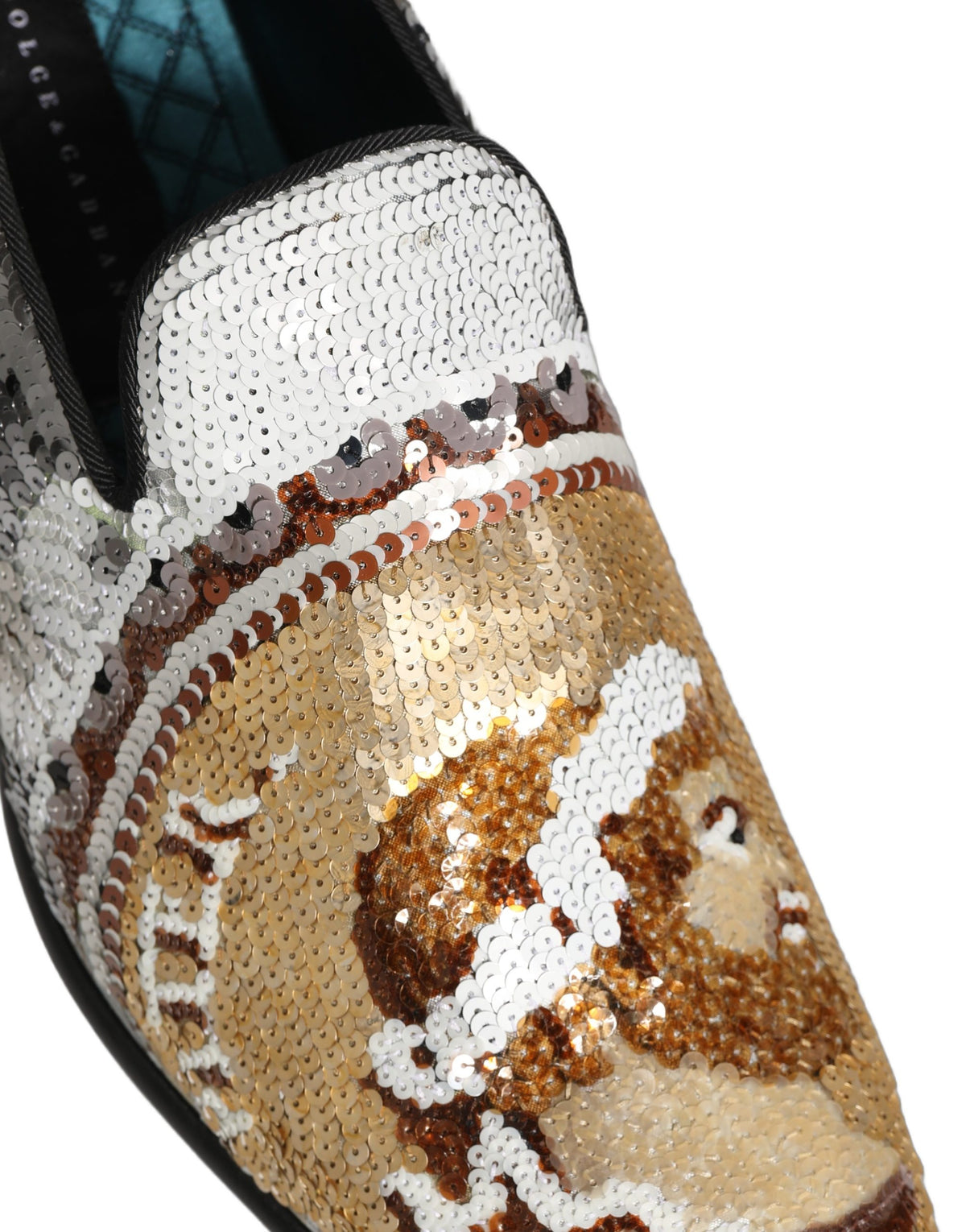 Dolce & Gabbana White Gold Sequined Slip On Loafers Men's Shoes