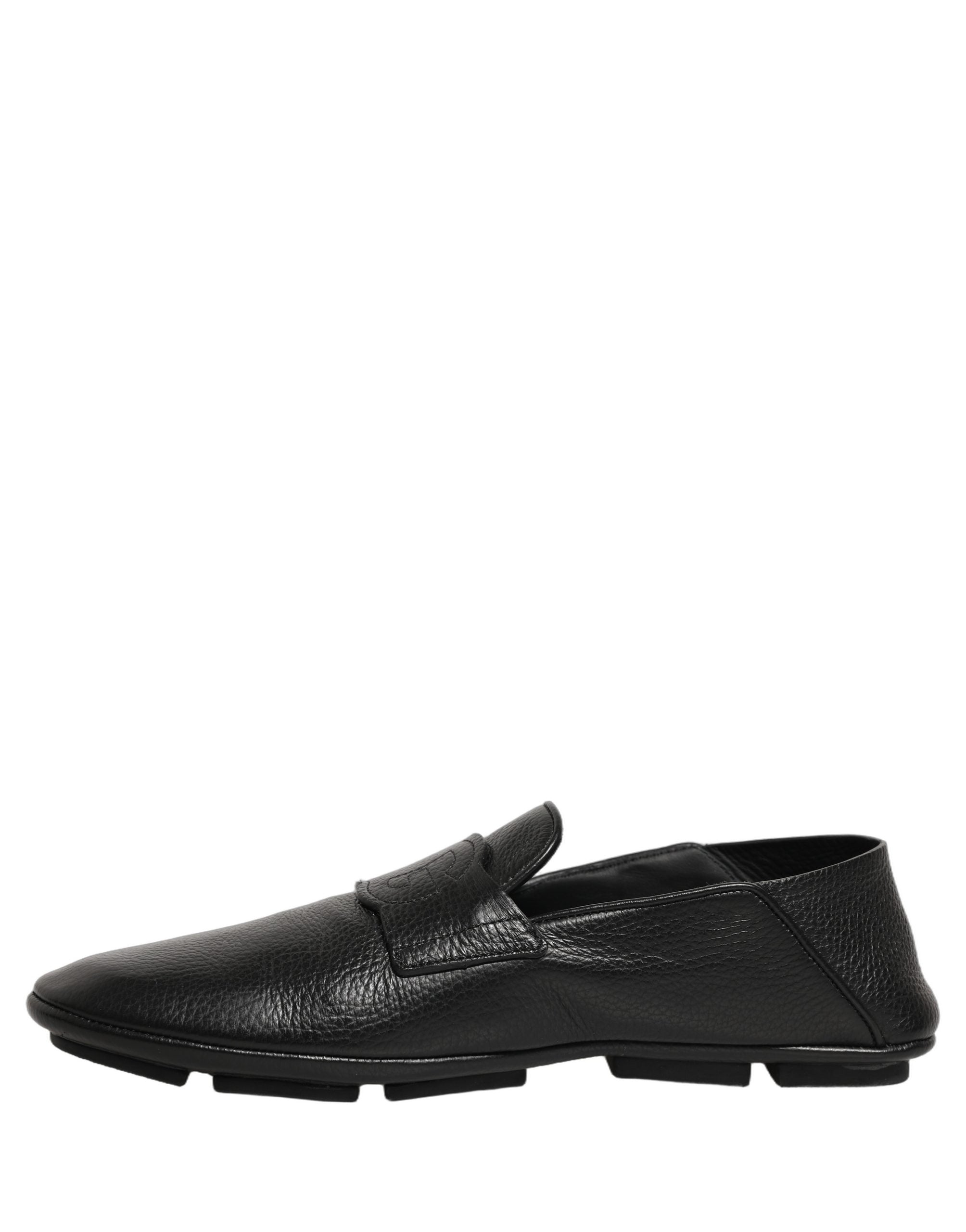 Dolce & Gabbana Black Deerskin Leather Driver Loafers Men's Shoes