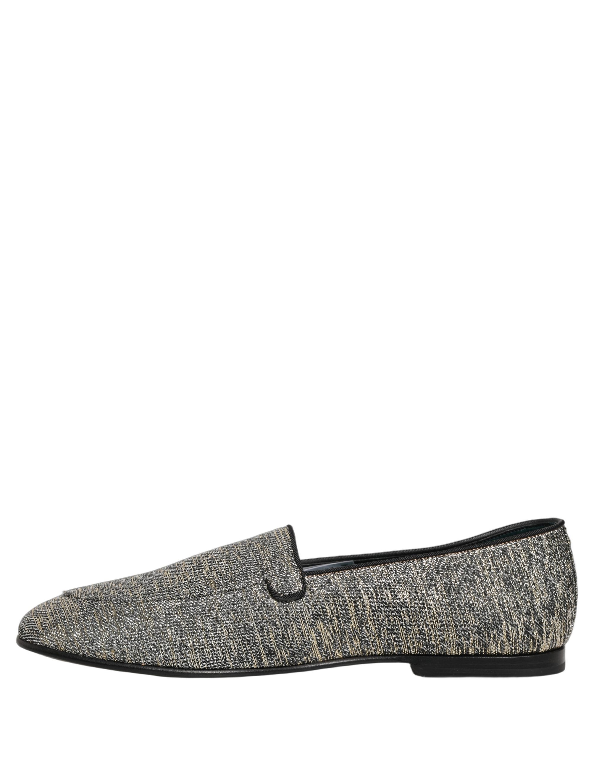 Dolce & Gabbana Gray Glitter Lurex DG Logo Dress Loafers Men's Shoes