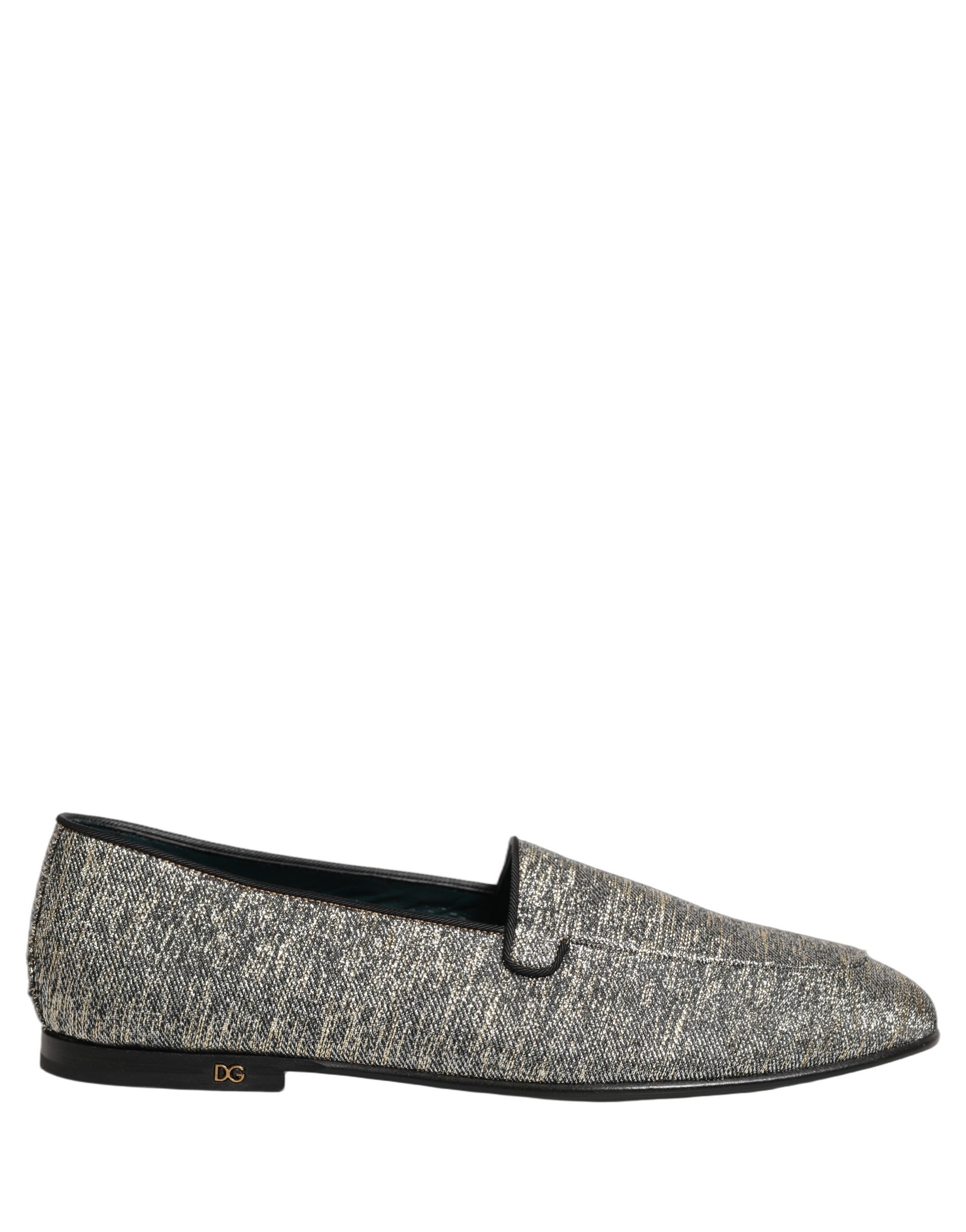 Dolce & Gabbana Gray Glitter Lurex DG Logo Dress Loafers Men's Shoes