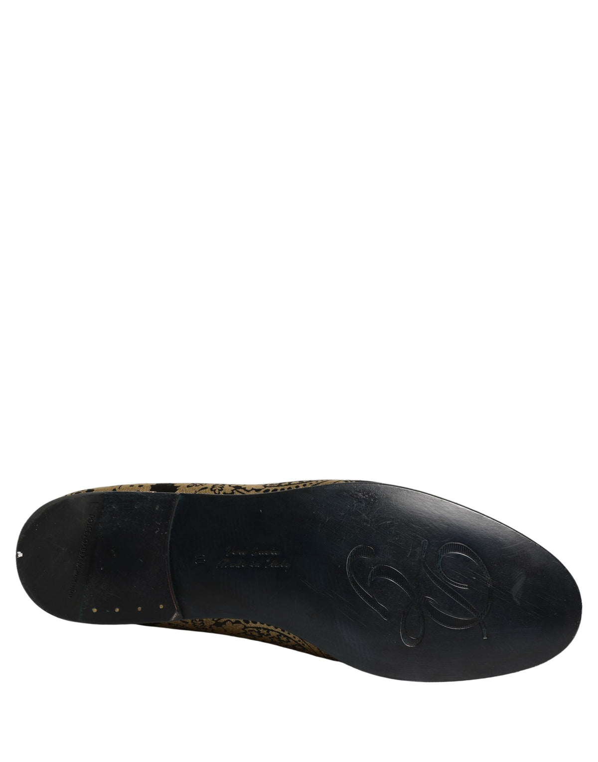 Dolce & Gabbana Gold Jacquard Leather Slip On Loafers Men's Shoes