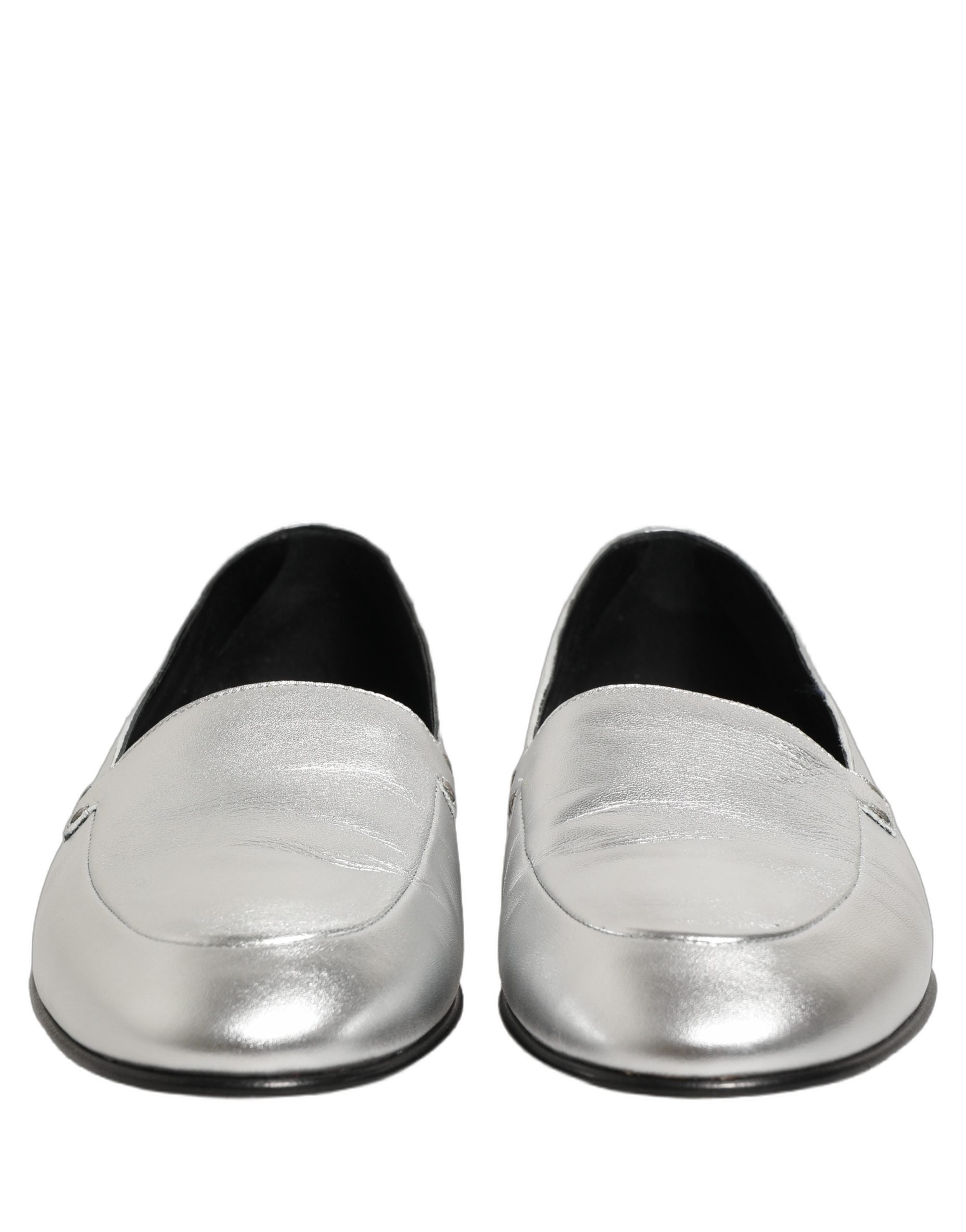 Dolce & Gabbana Silver Leather DG Logo Slip On Loafers Men's Shoes