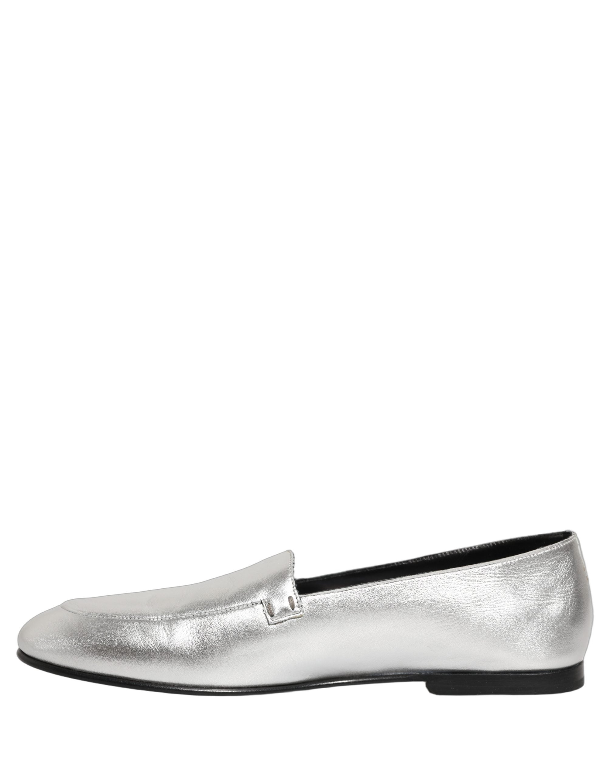 Dolce & Gabbana Silver Leather DG Logo Slip On Loafers Men's Shoes