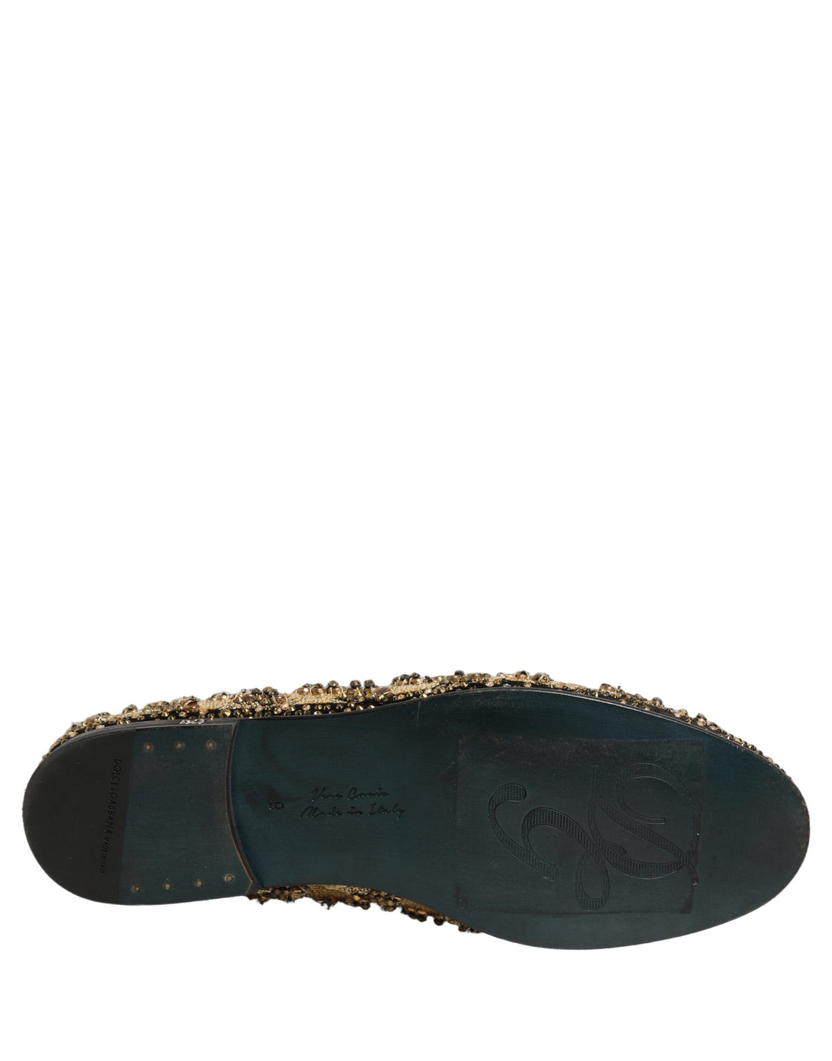 Dolce & Gabbana Gold Sequin Embellished Dress Loafers Men's Shoes