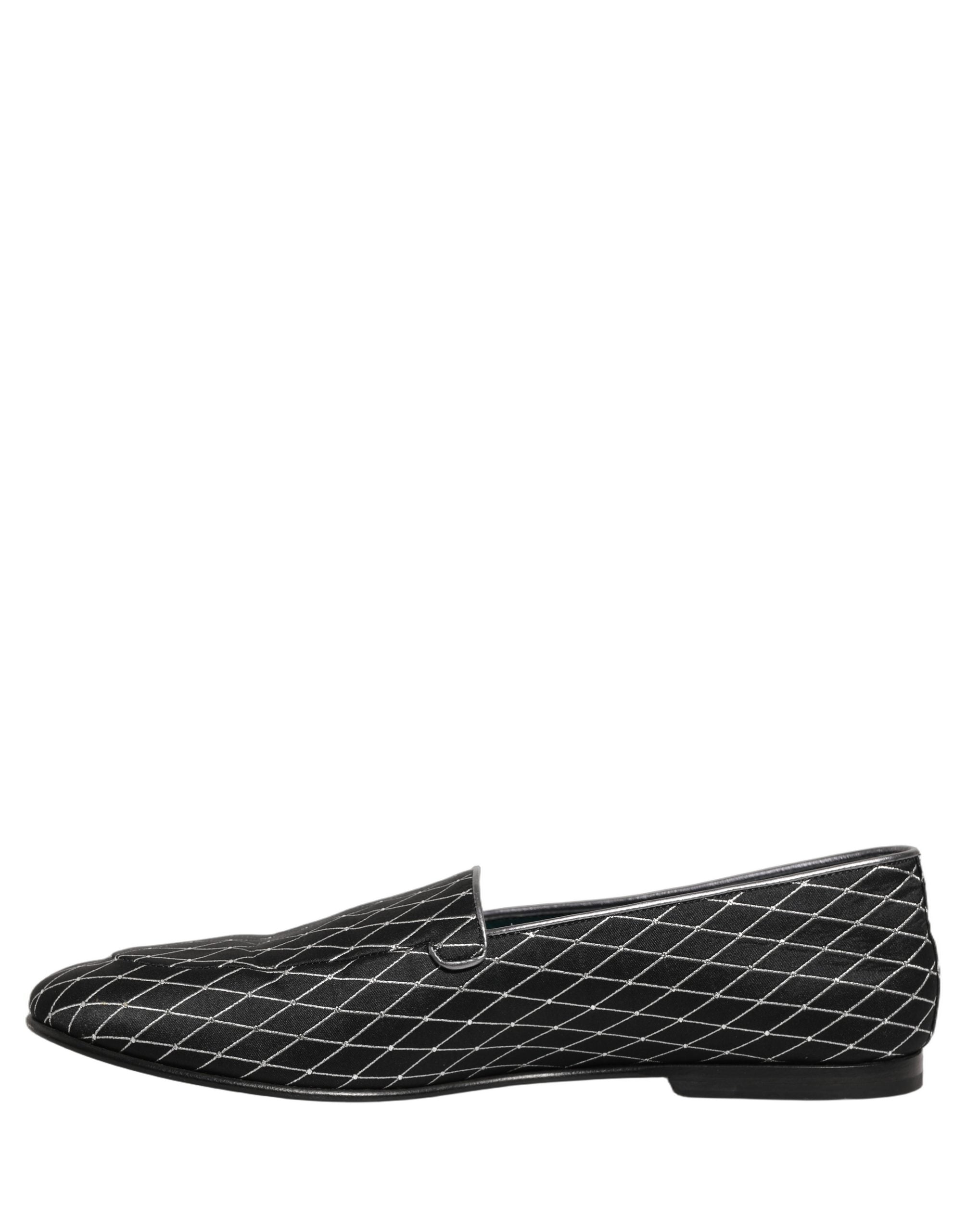 Dolce & Gabbana Black Velvet Diamond Stitched Loafers Men's Shoes