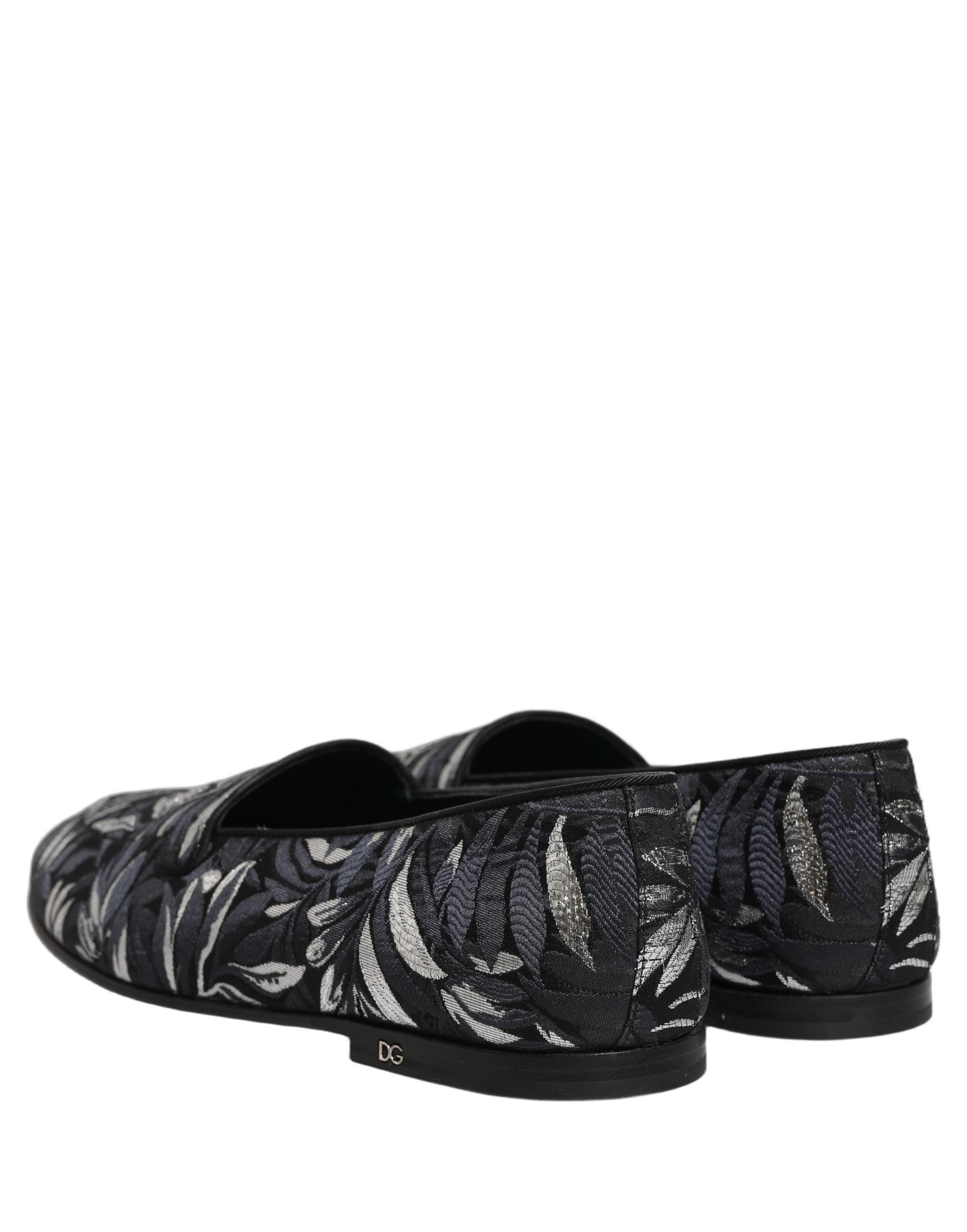 Dolce & Gabbana Black Leaf Embroidery Dress Men Loafers Men's Shoes