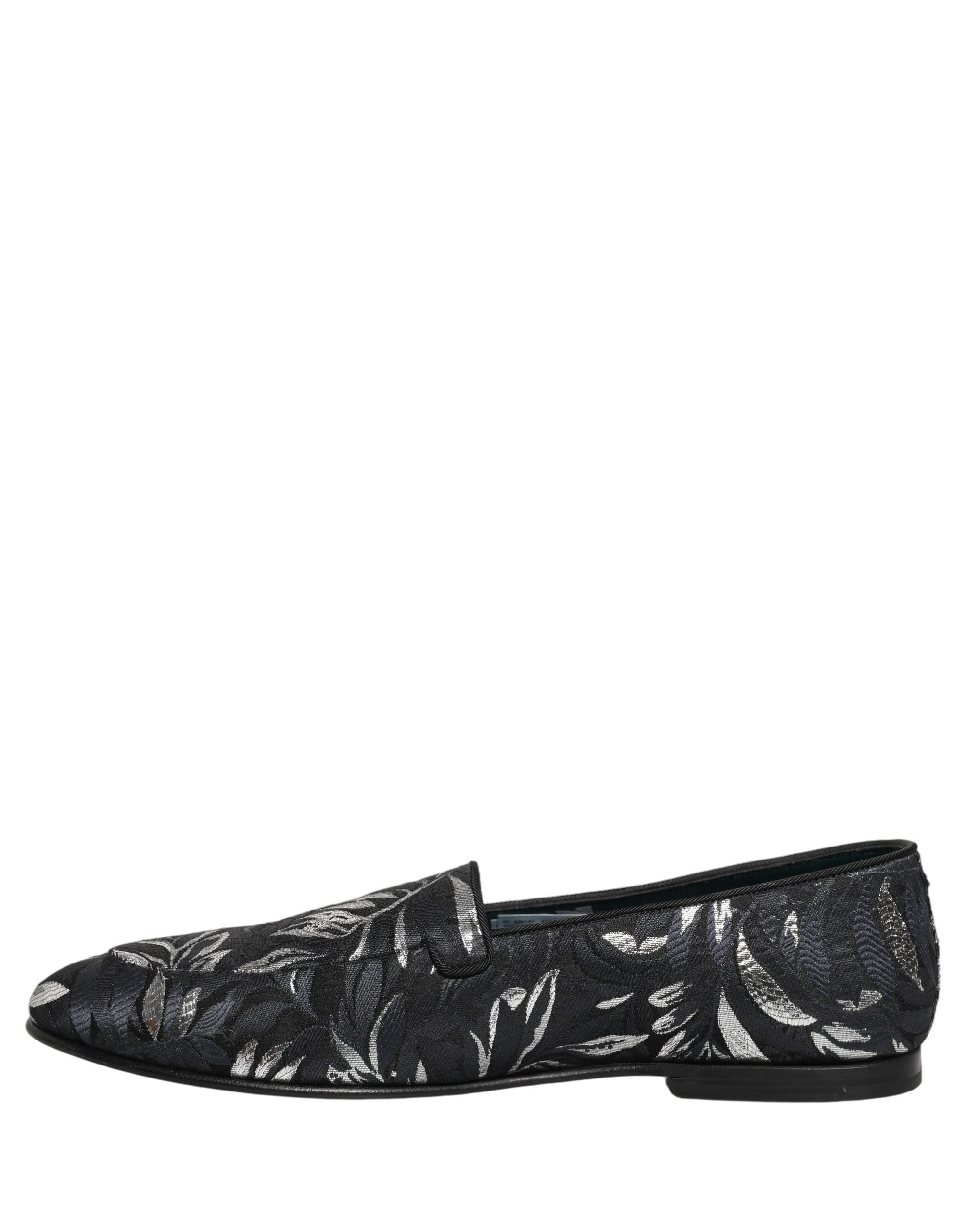 Dolce & Gabbana Black Leaf Embroidery Dress Men Loafers Men's Shoes