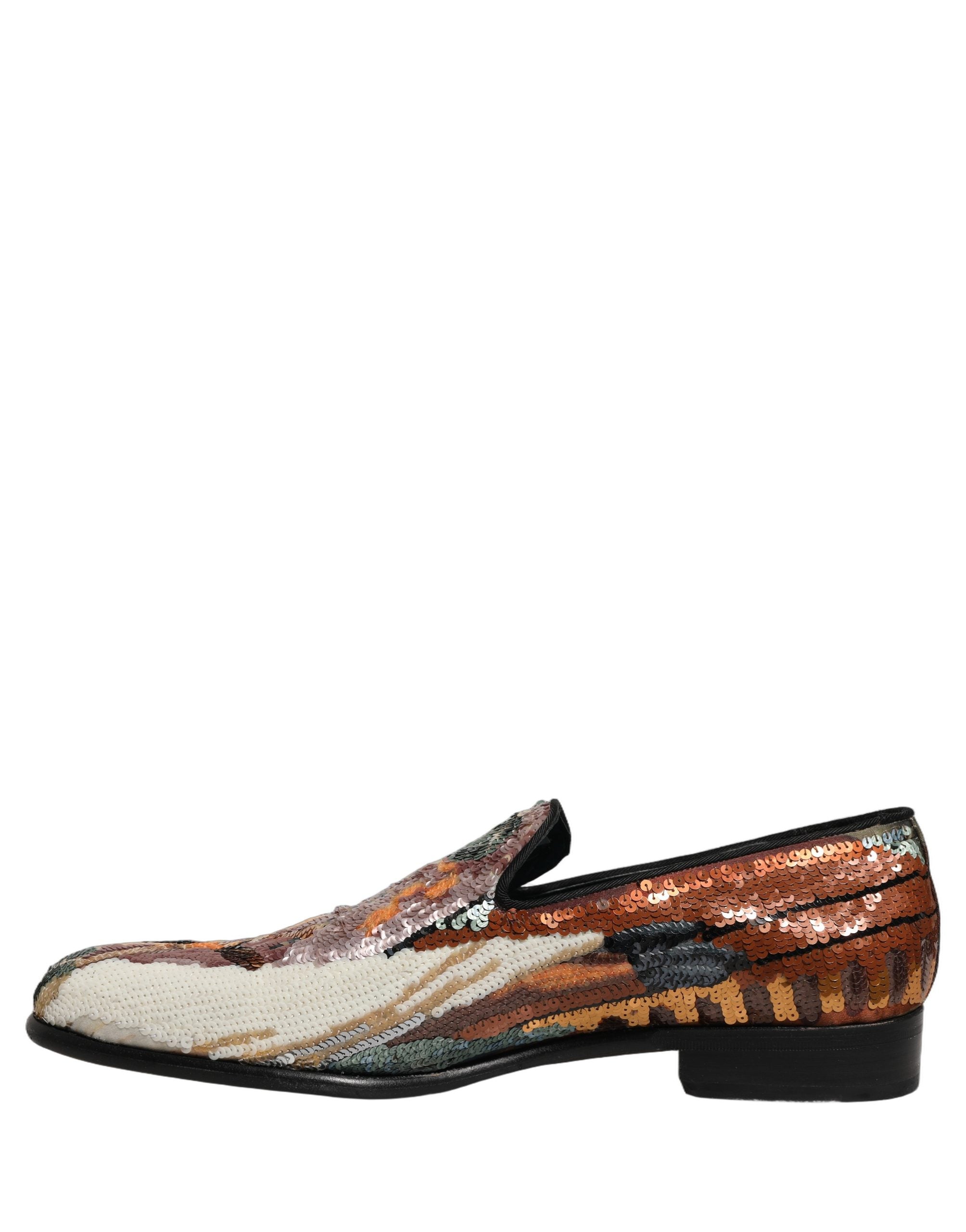 Dolce & Gabbana Multicolor Embroidered Sequin Loafers Men's Shoes