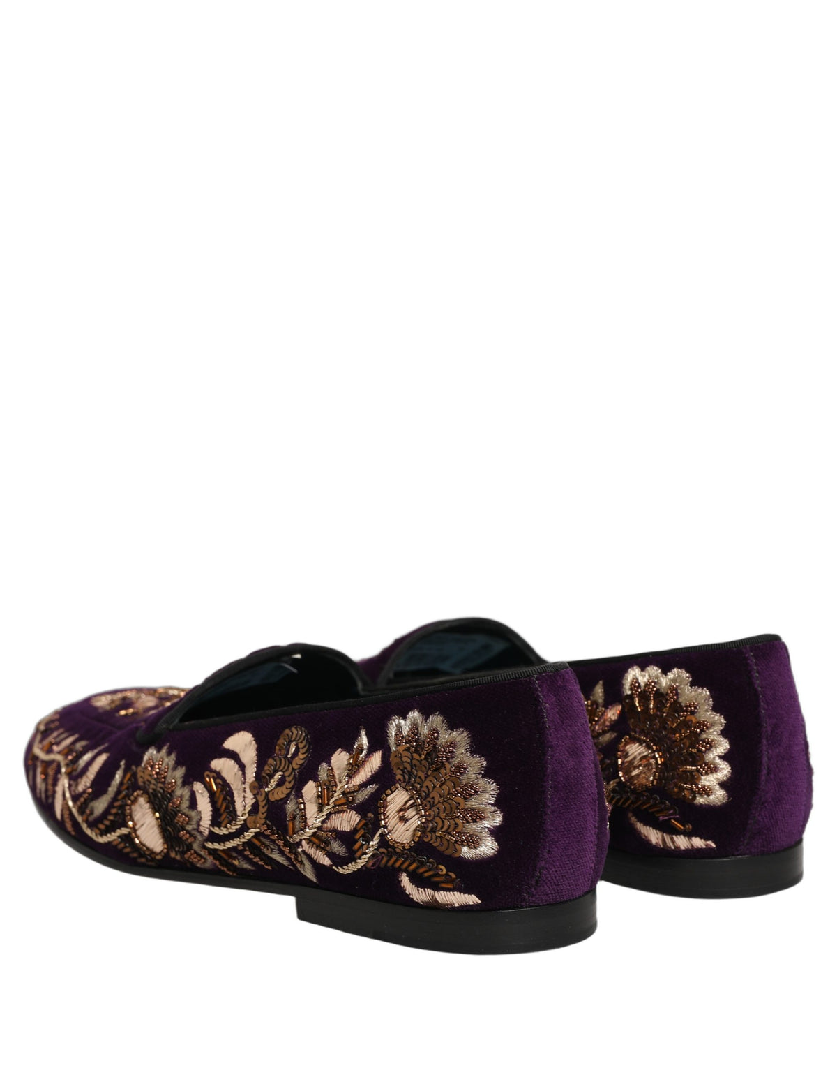 Dolce & Gabbana Violet Velvet Floral Embroidery Loafers Men's Shoes