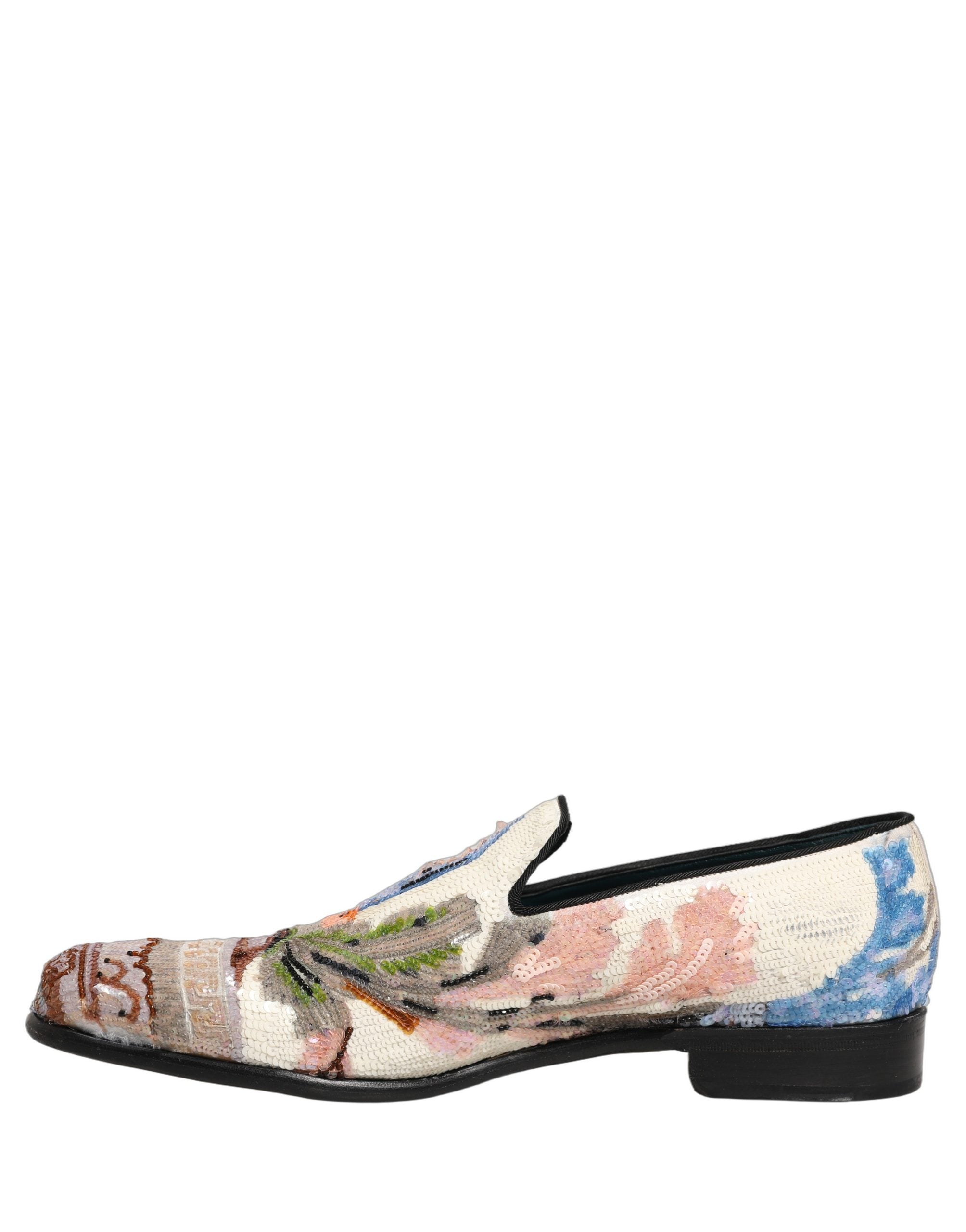 Dolce & Gabbana Multicolor Sequin Embroidered Loafers Men's Shoes