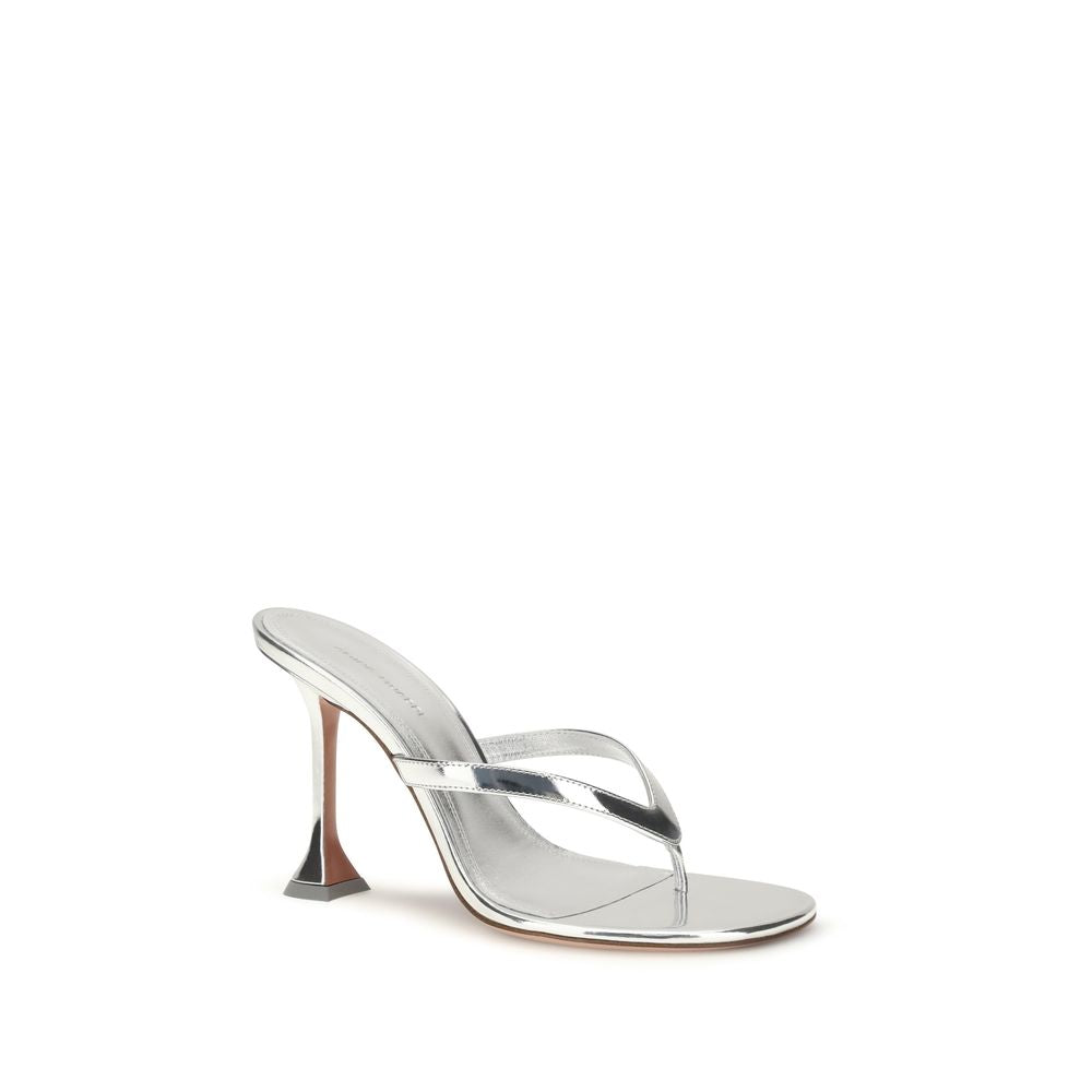 Amina Muaddi Silver Calf Leather Bos Taurus Stiletto Heel Women's Sandals