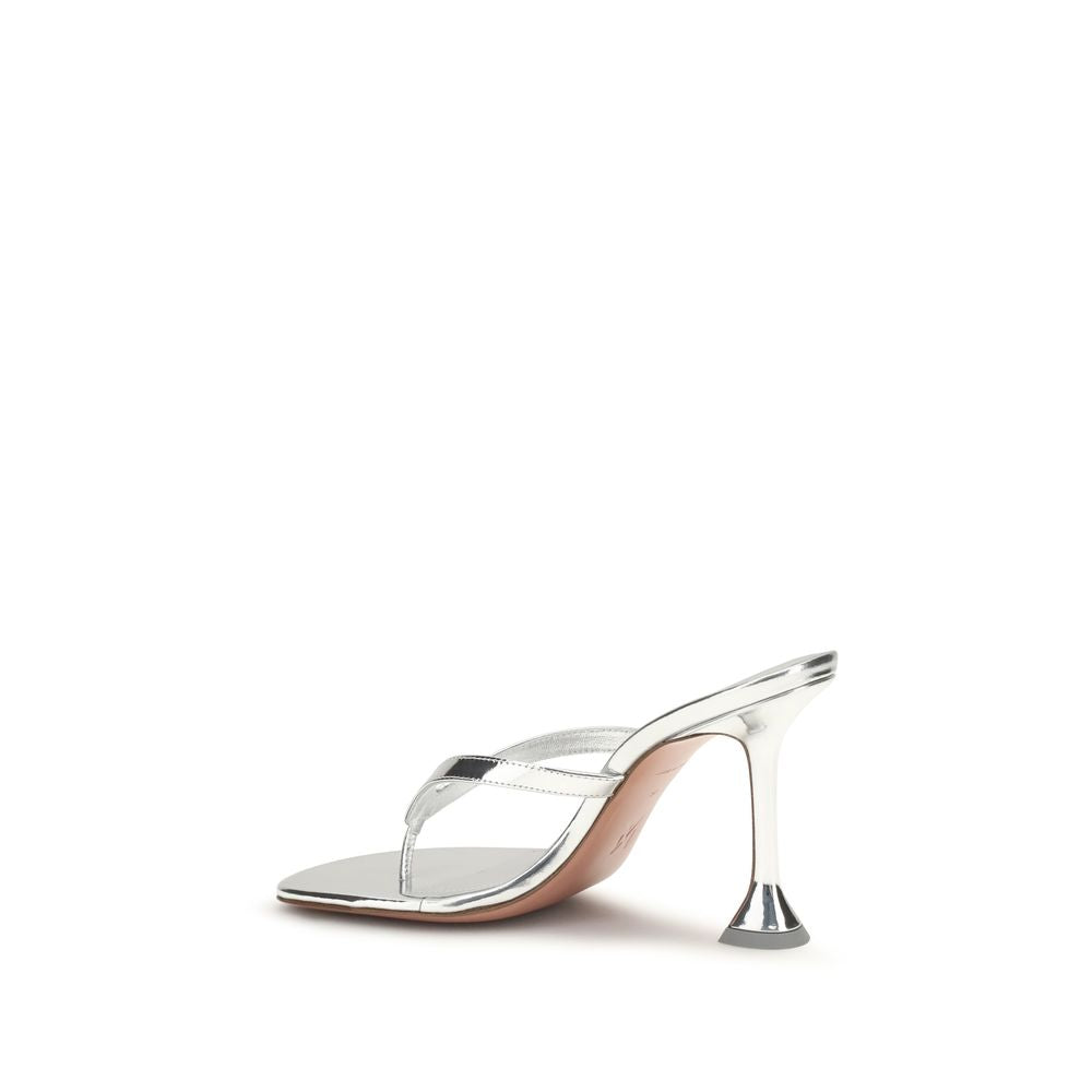 Amina Muaddi Silver Calf Leather Bos Taurus Stiletto Heel Women's Sandals