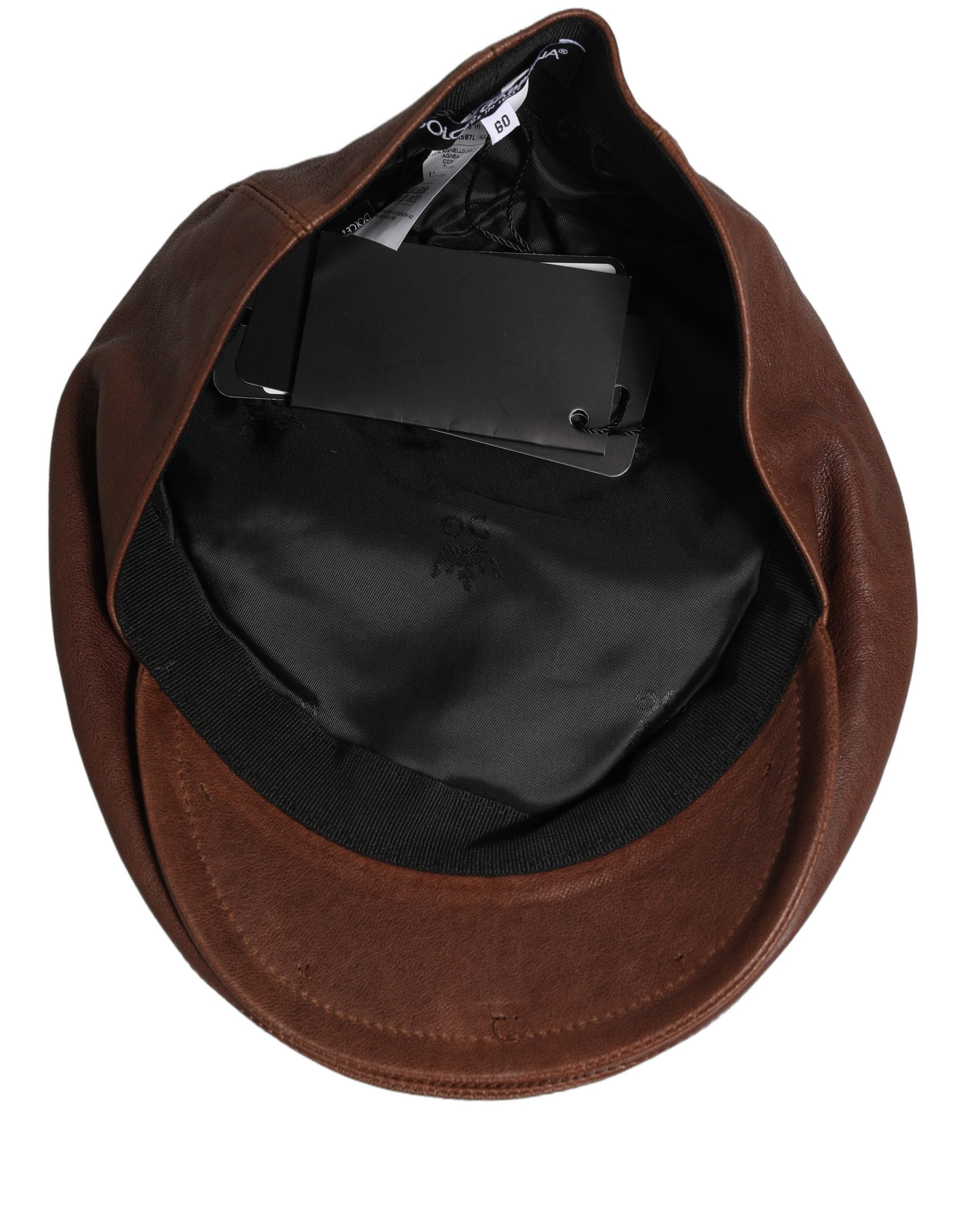 Dolce & Gabbana Men Brown Lamb Leather Newsboy Cloth Capello Men's Hat
