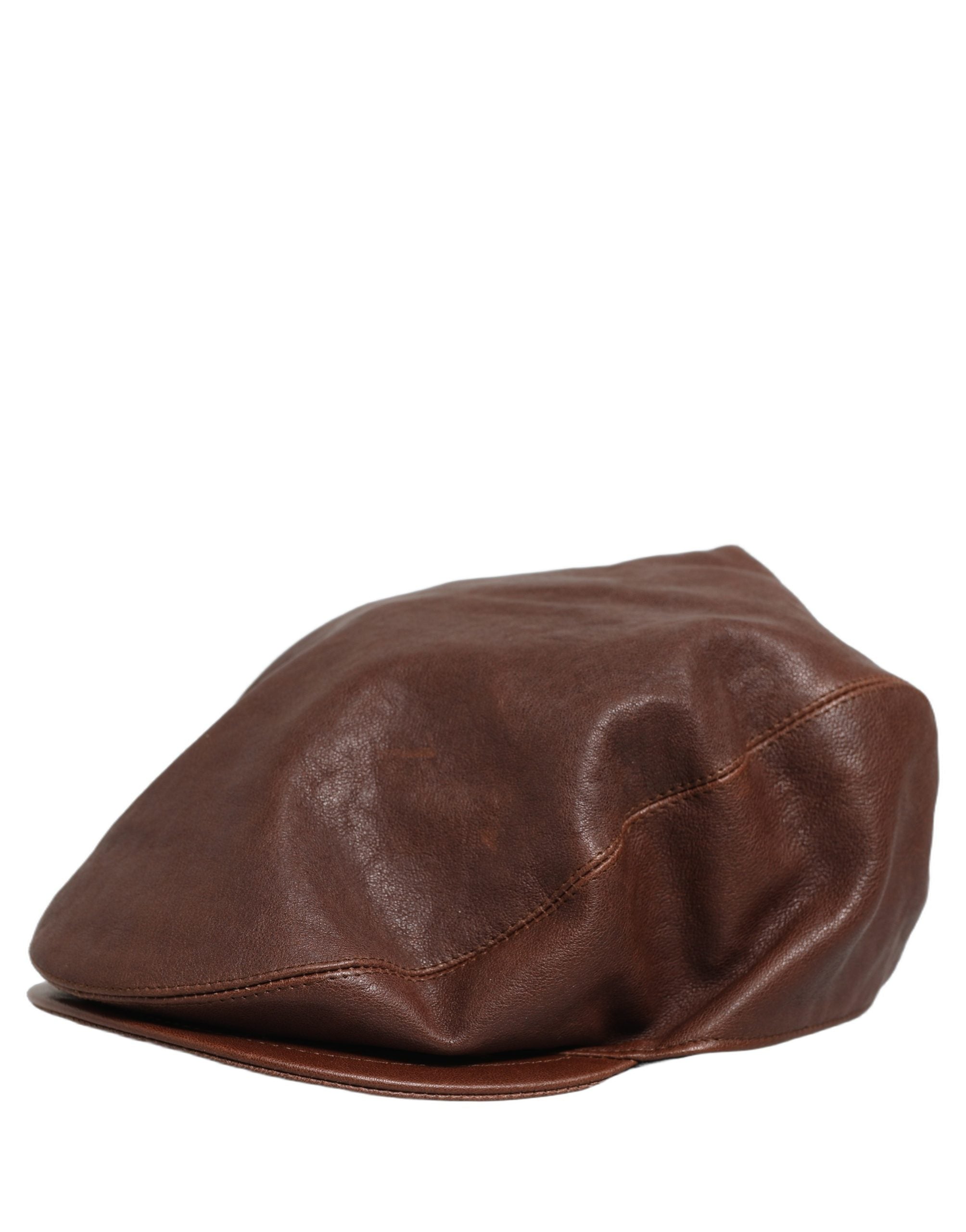 Dolce & Gabbana Men Brown Lamb Leather Newsboy Cloth Capello Men's Hat