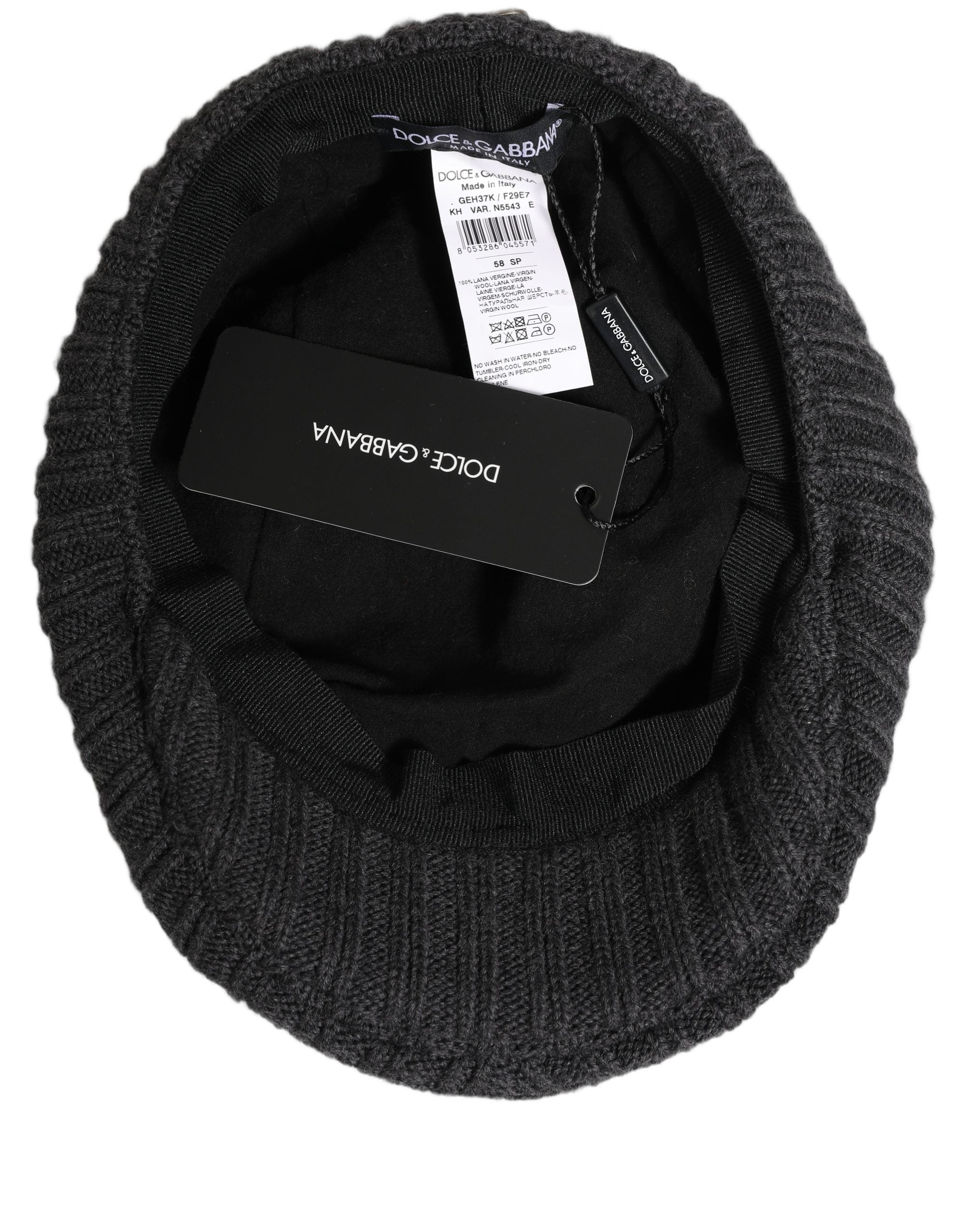 Dolce & Gabbana Men Dark Gray Wool Knitted Newsboy Capello Men's Hat