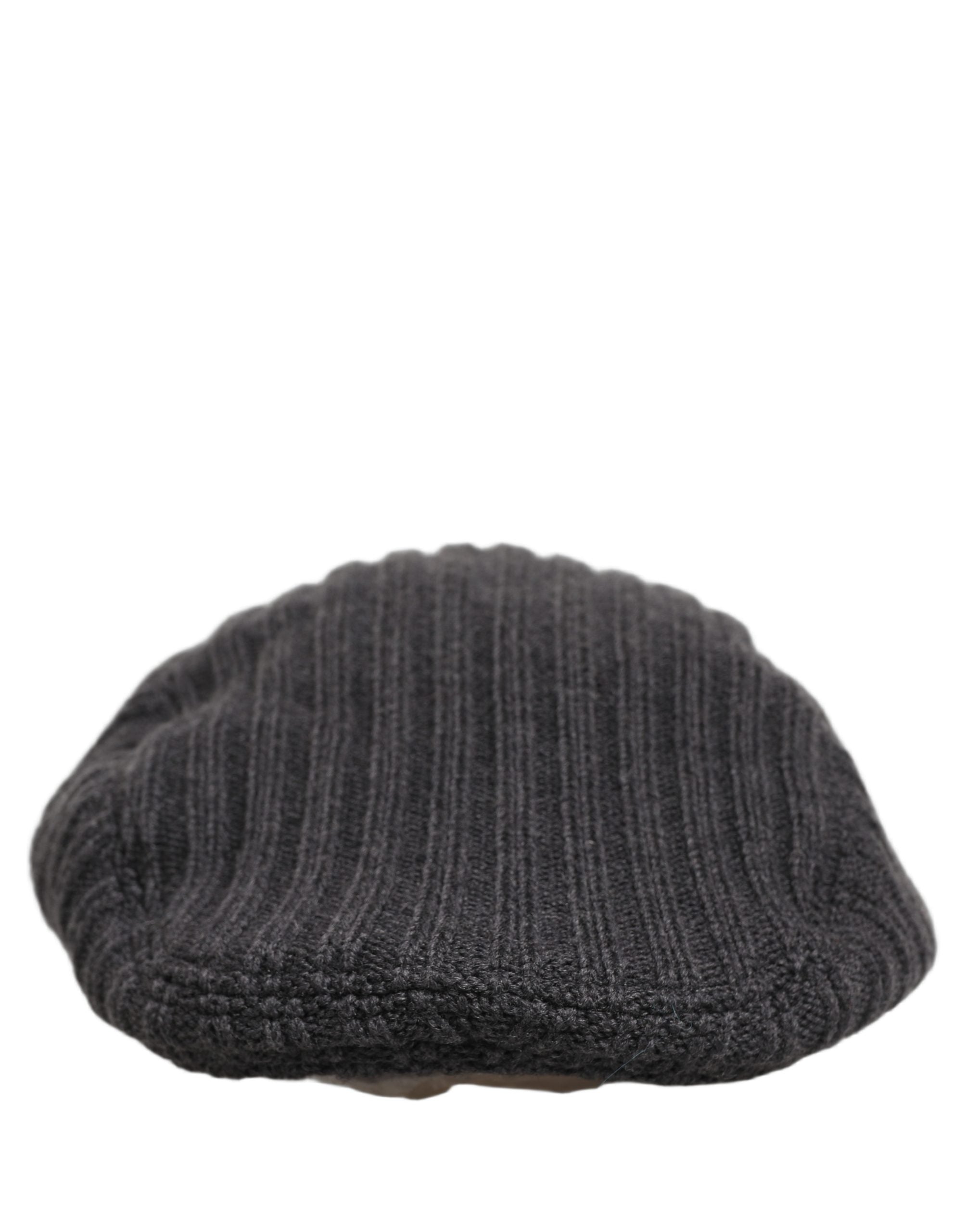 Dolce & Gabbana Men Dark Gray Wool Knitted Newsboy Capello Men's Hat