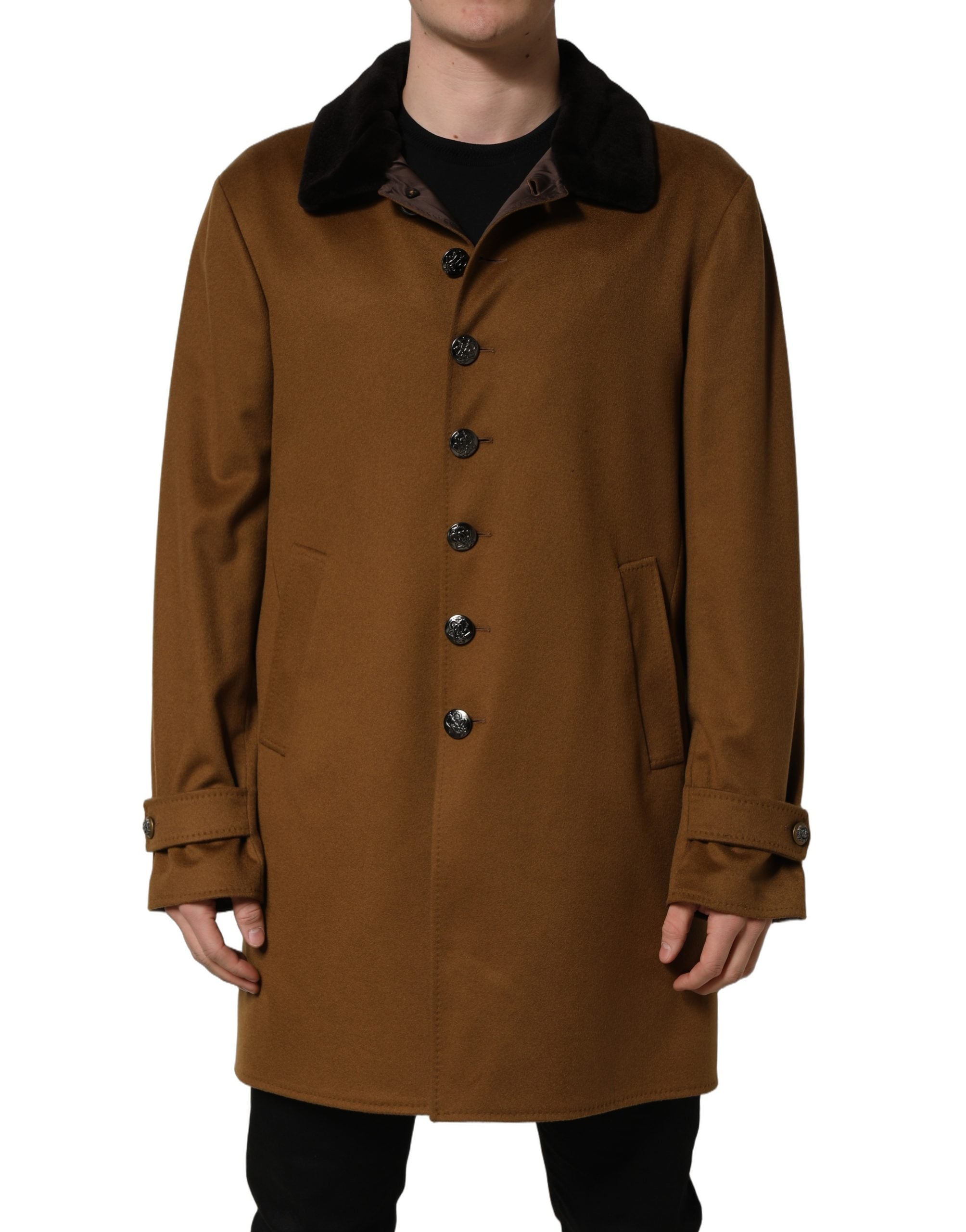 Dolce & Gabbana Brown Cashmere Mink Fur Men Overcoat Men's Jacket